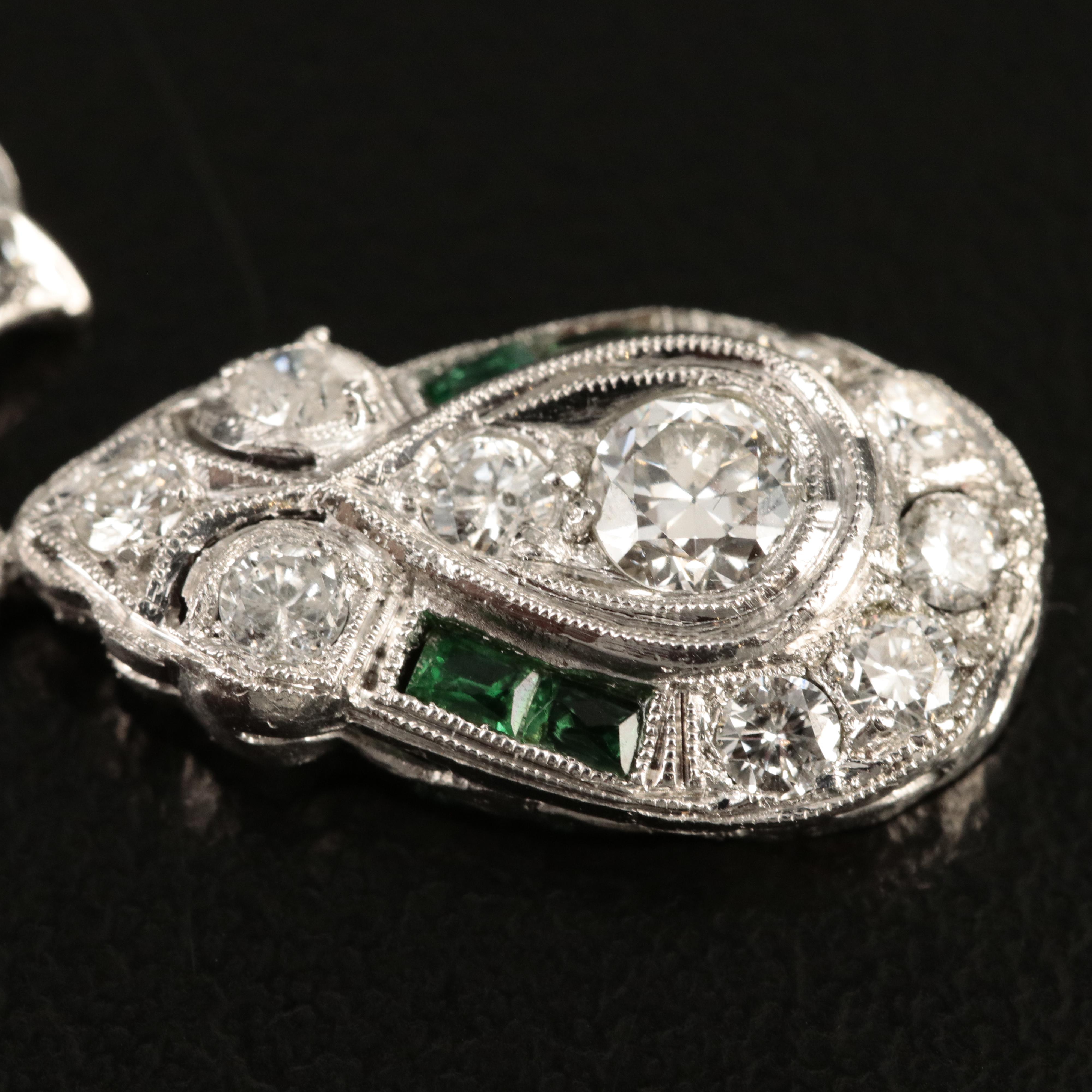 Platinum Diamond and Emerald Pendant Necklace