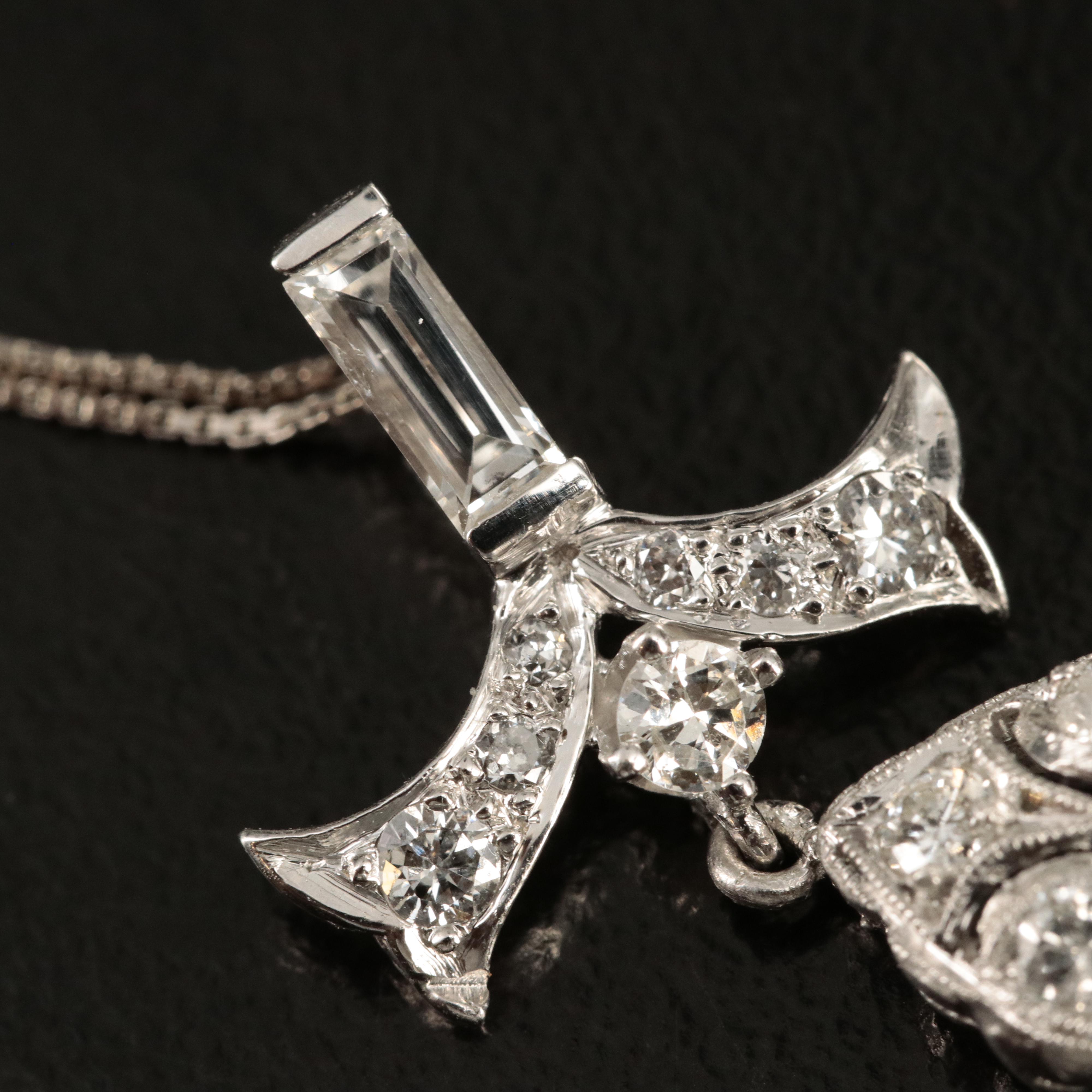 Platinum Diamond and Emerald Pendant Necklace