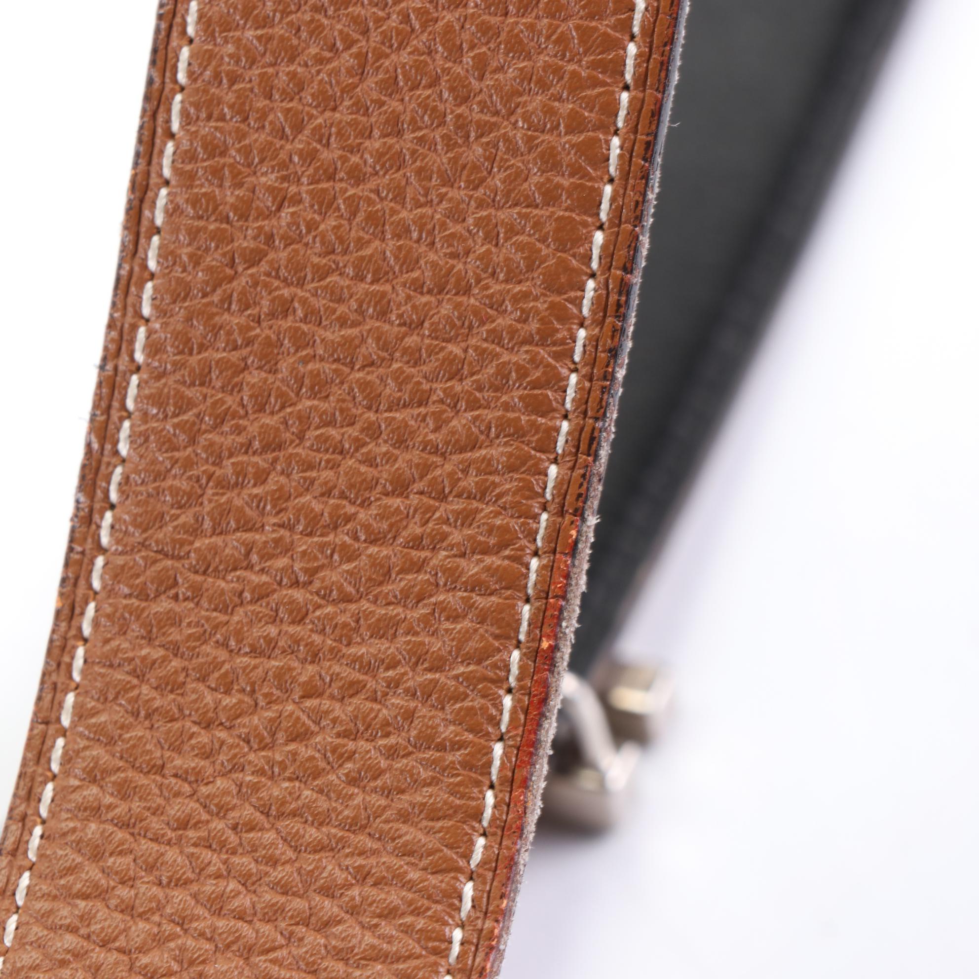 Hermès H au Carre Reversible Belt in Gold Togo and Black Box Calf Leather