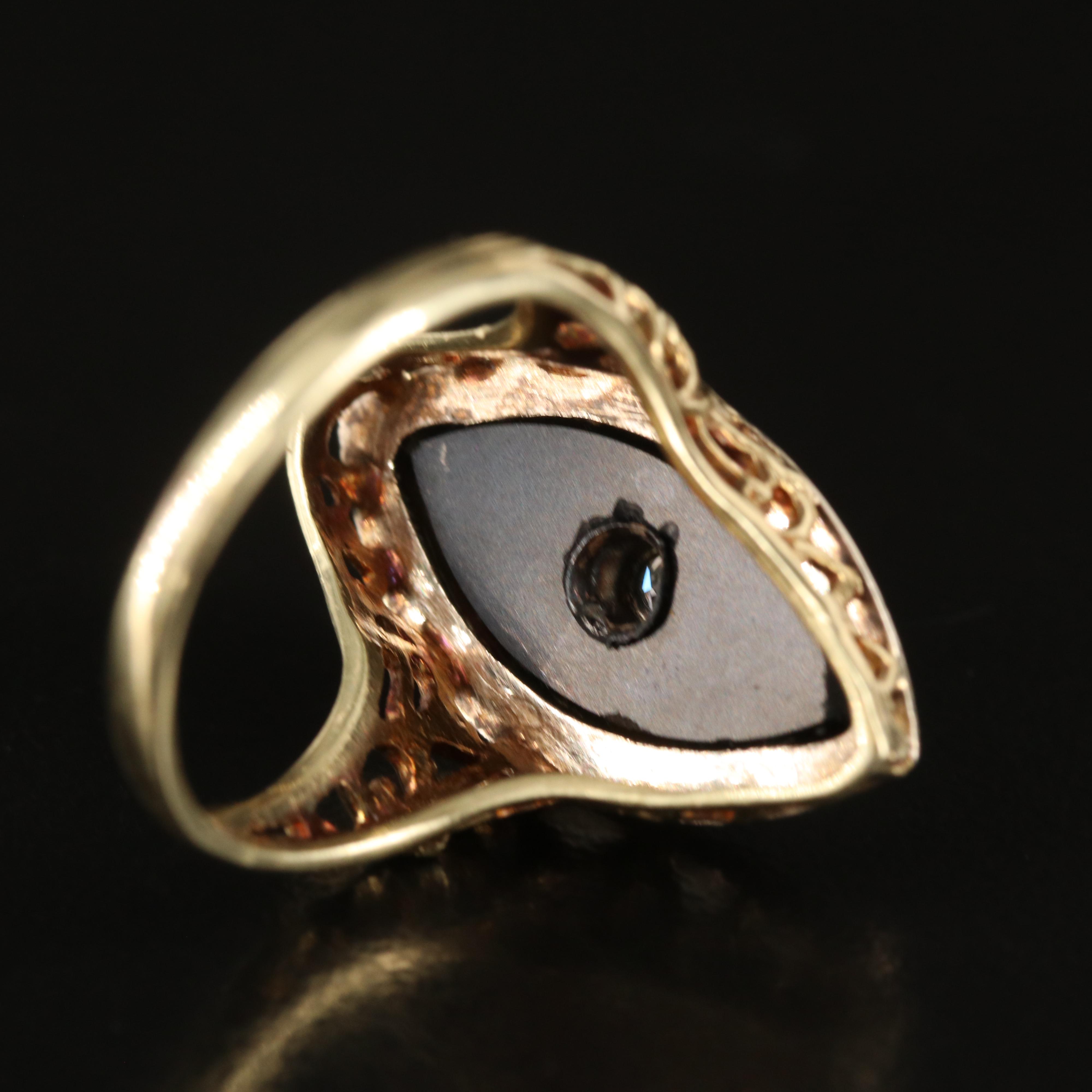 1930s 14K Black Onyx and Diamond Navette Ring
