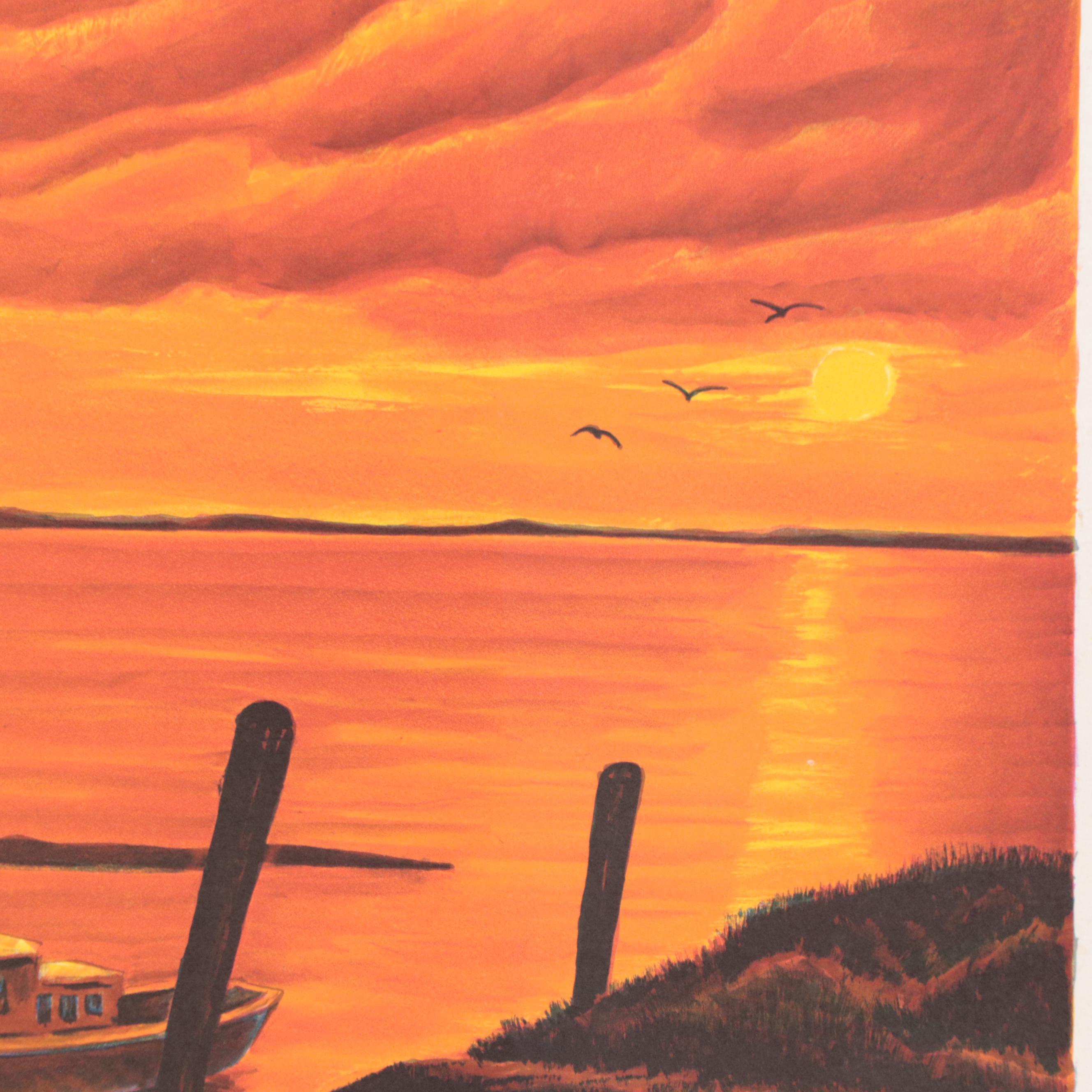 Jack Van Deckter Early Morning Harbor Scene Lithograph