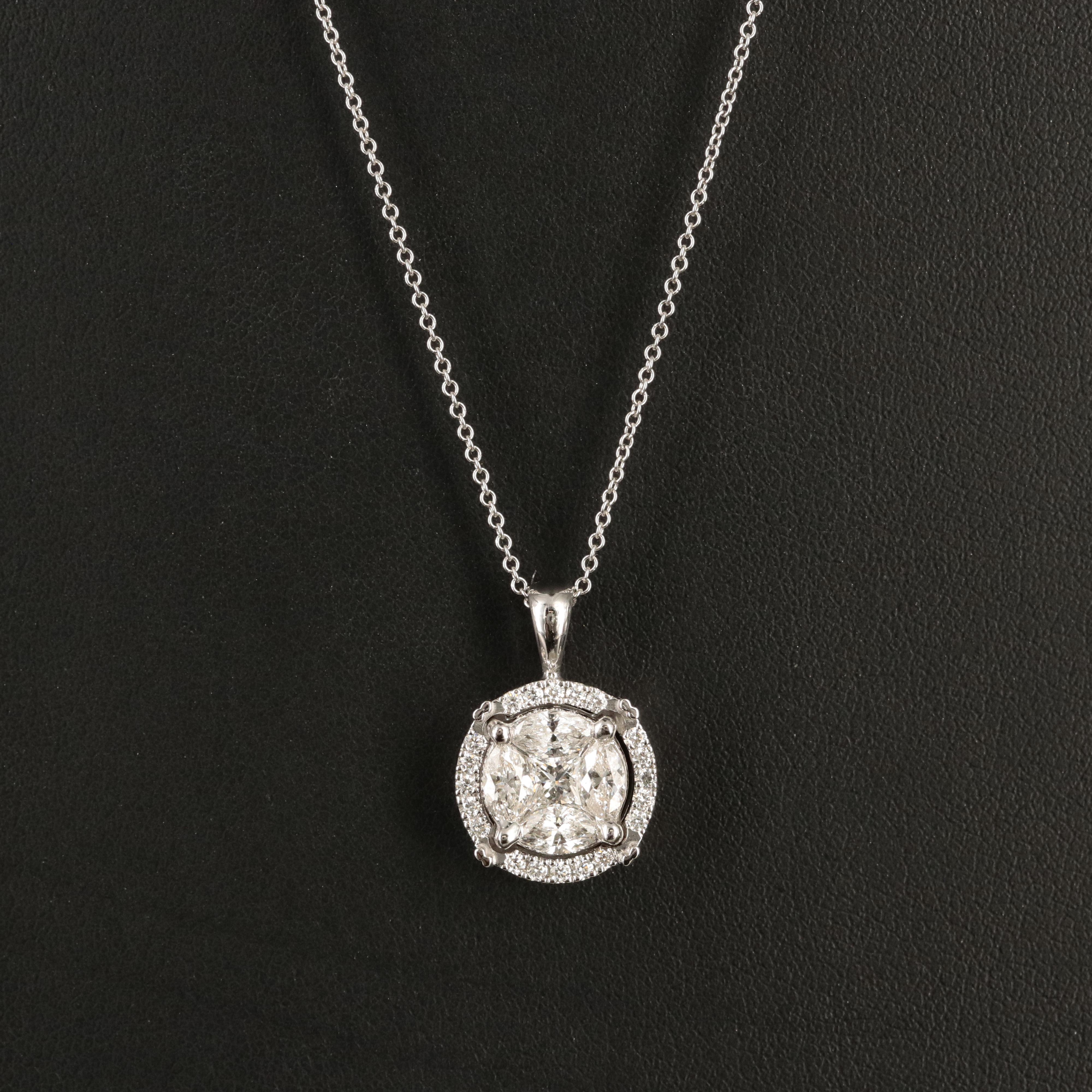 14K 1.06 CTW Diamond Halo Pendant Necklace