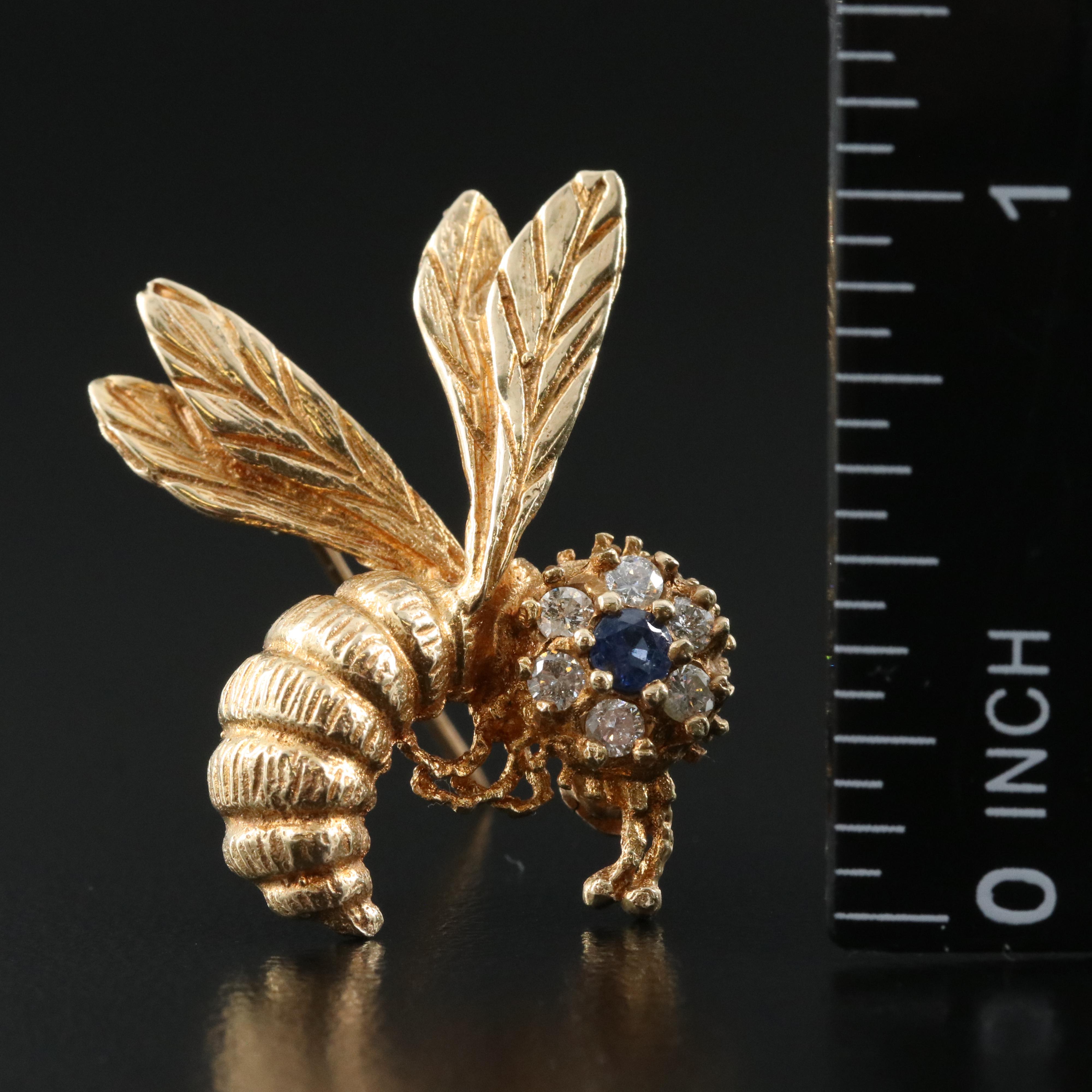 14K Sapphire and Diamond Bee Pendant