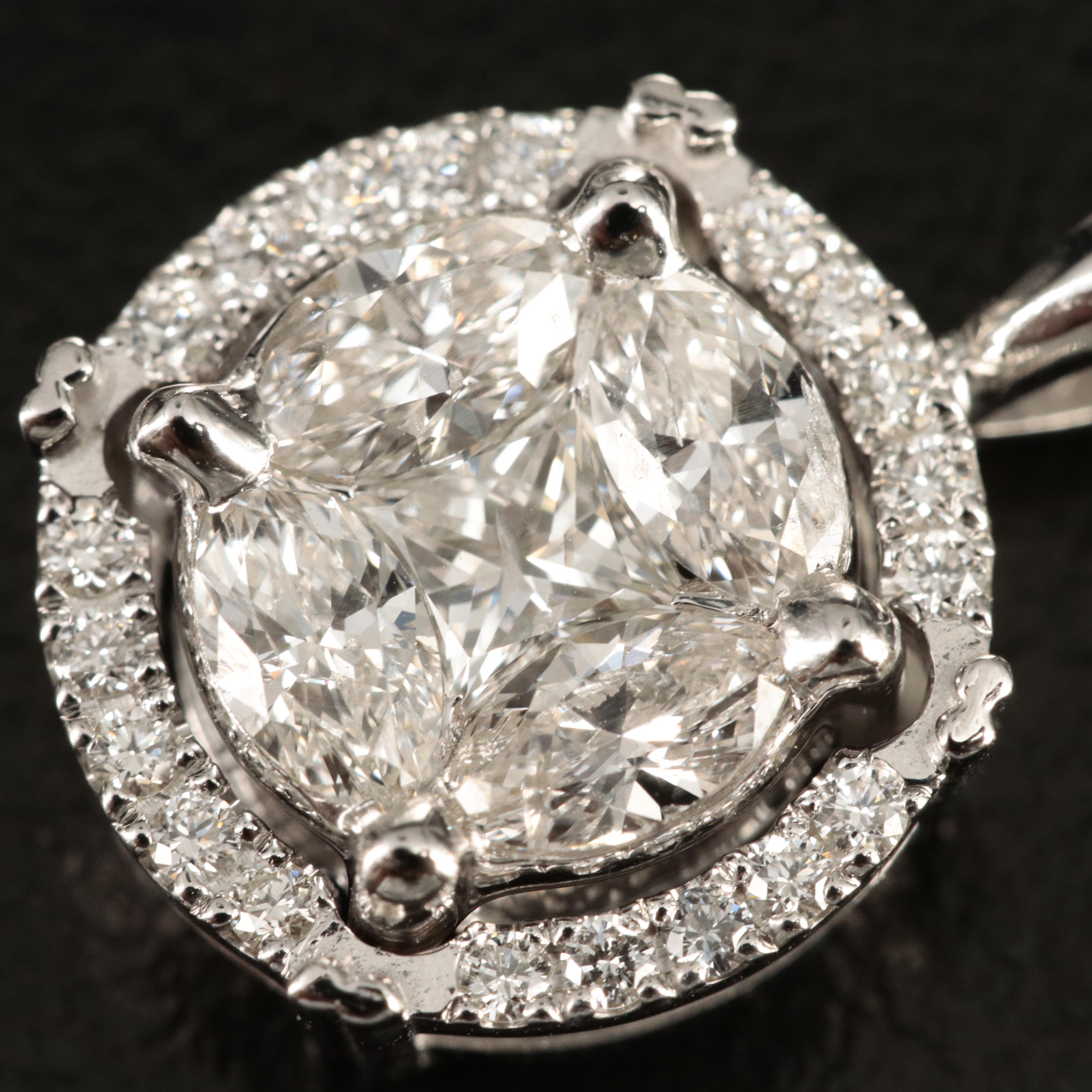 14K 1.06 CTW Diamond Halo Pendant Necklace