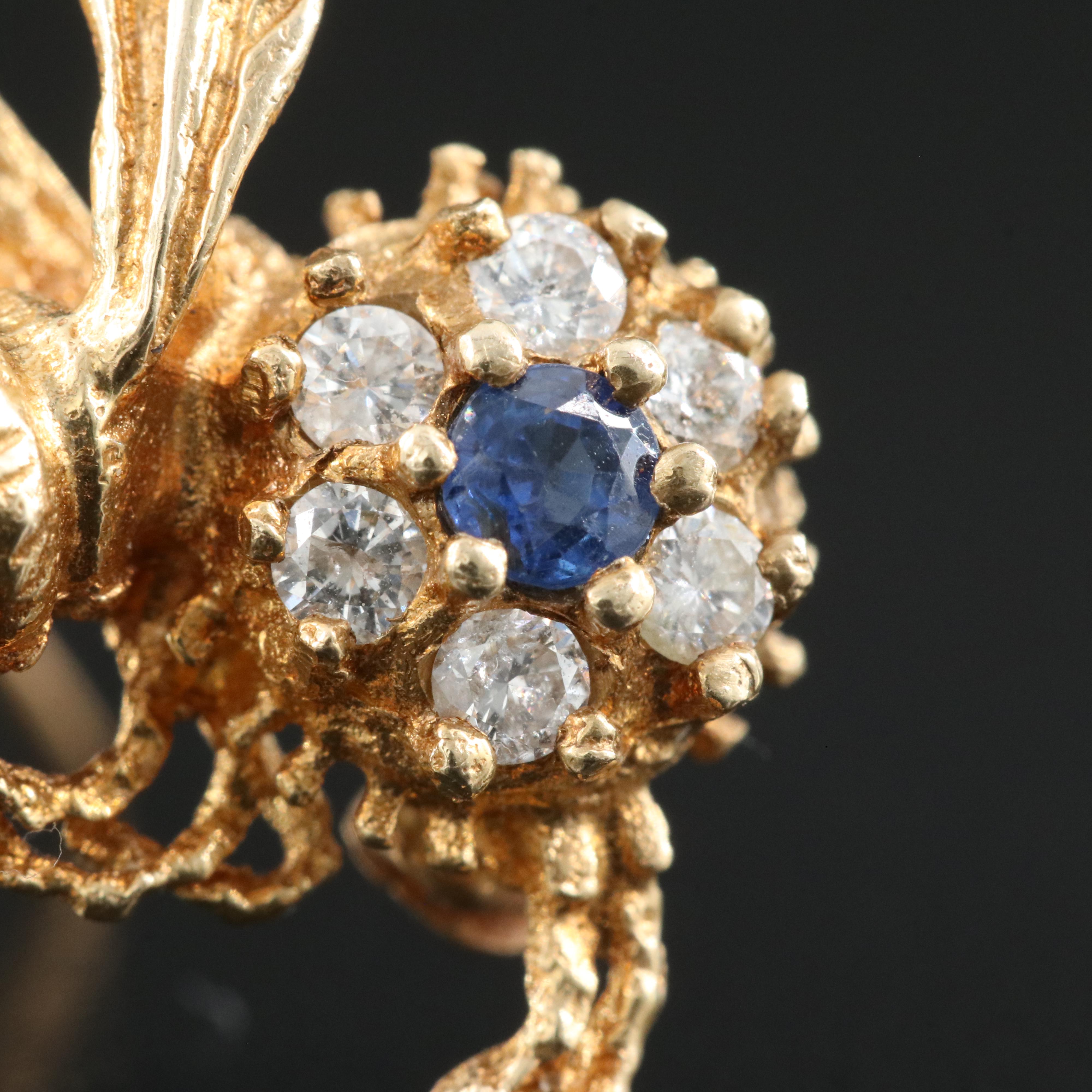 14K Sapphire and Diamond Bee Pendant