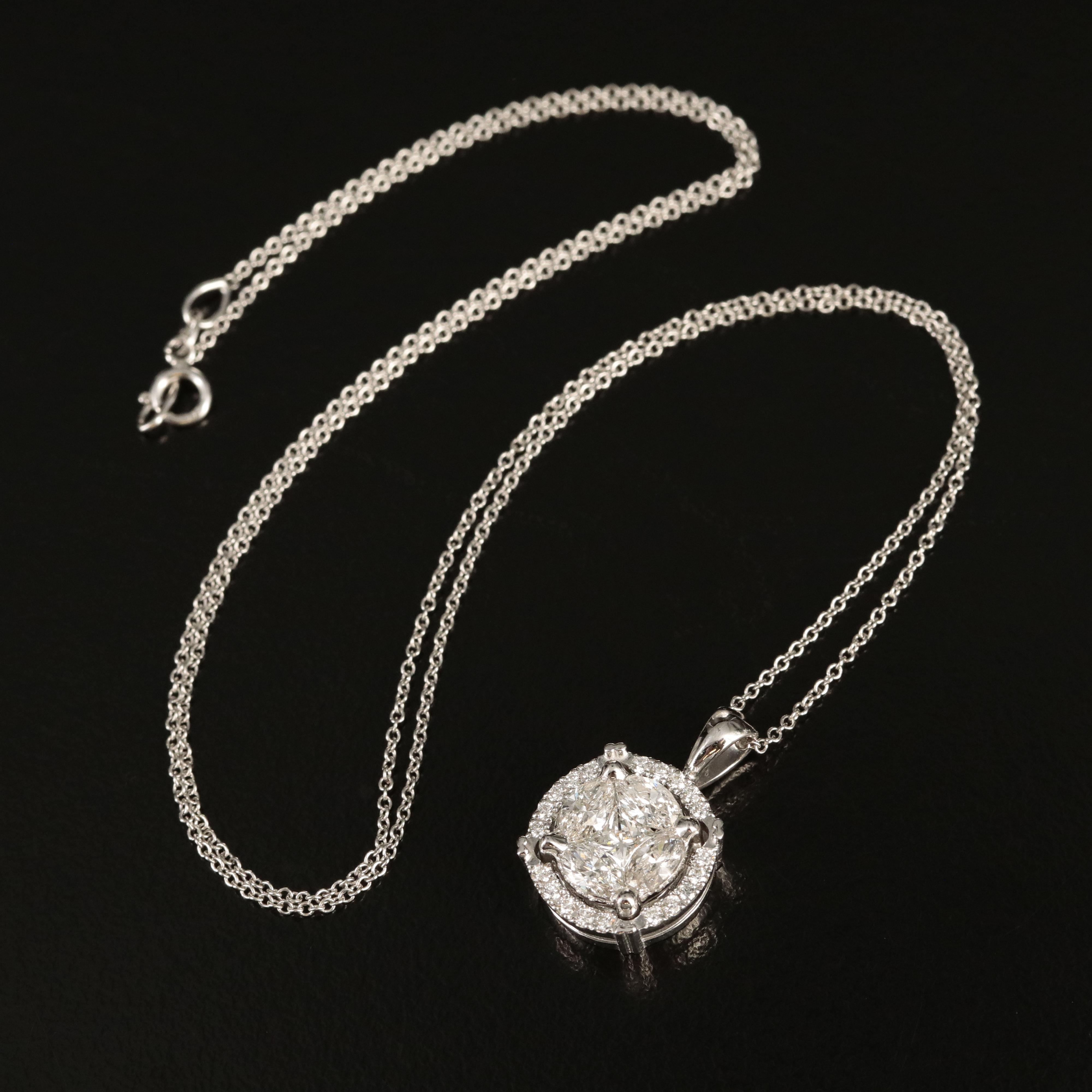 14K 1.06 CTW Diamond Halo Pendant Necklace