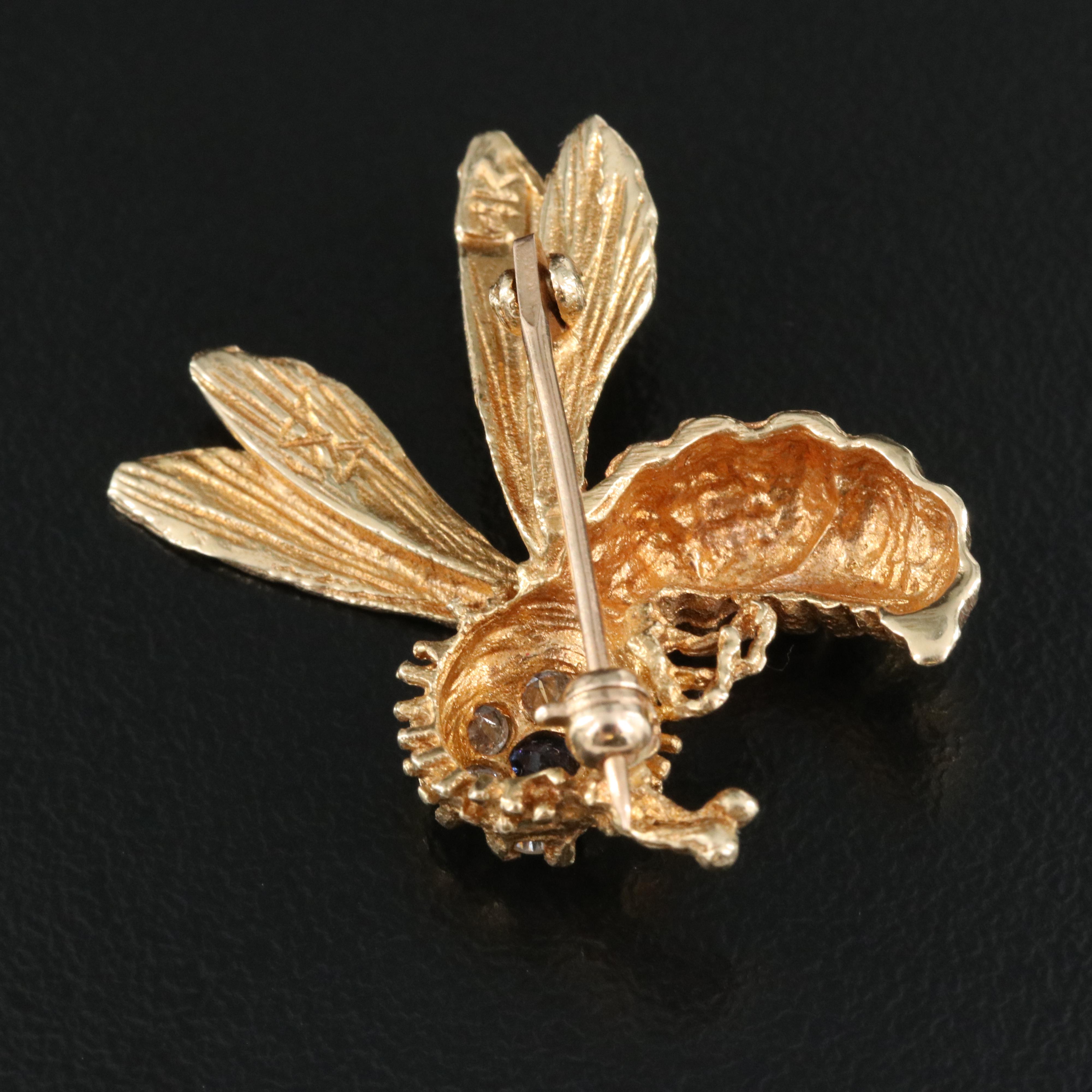 14K Sapphire and Diamond Bee Pendant