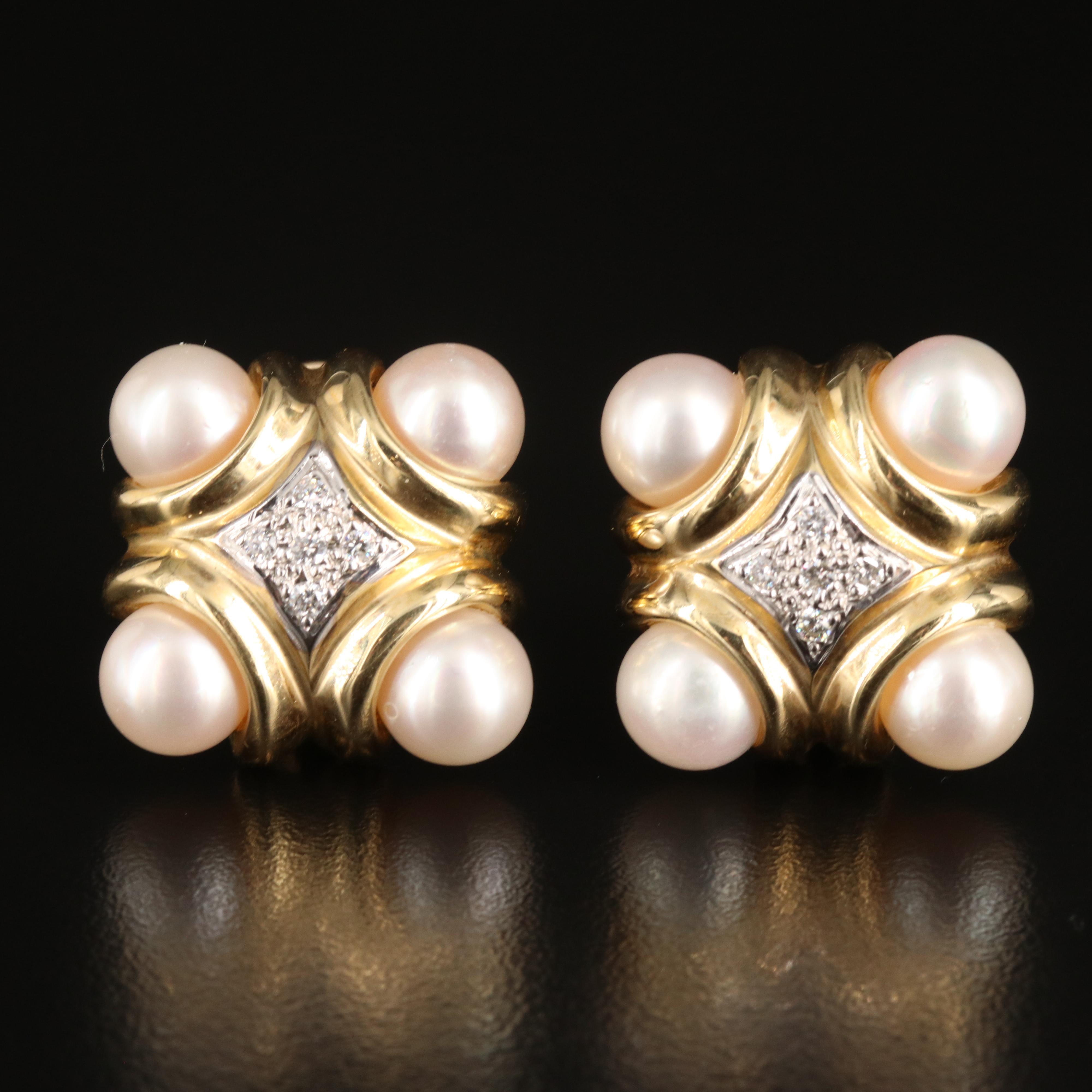 14K Pearl and Diamond Earrings