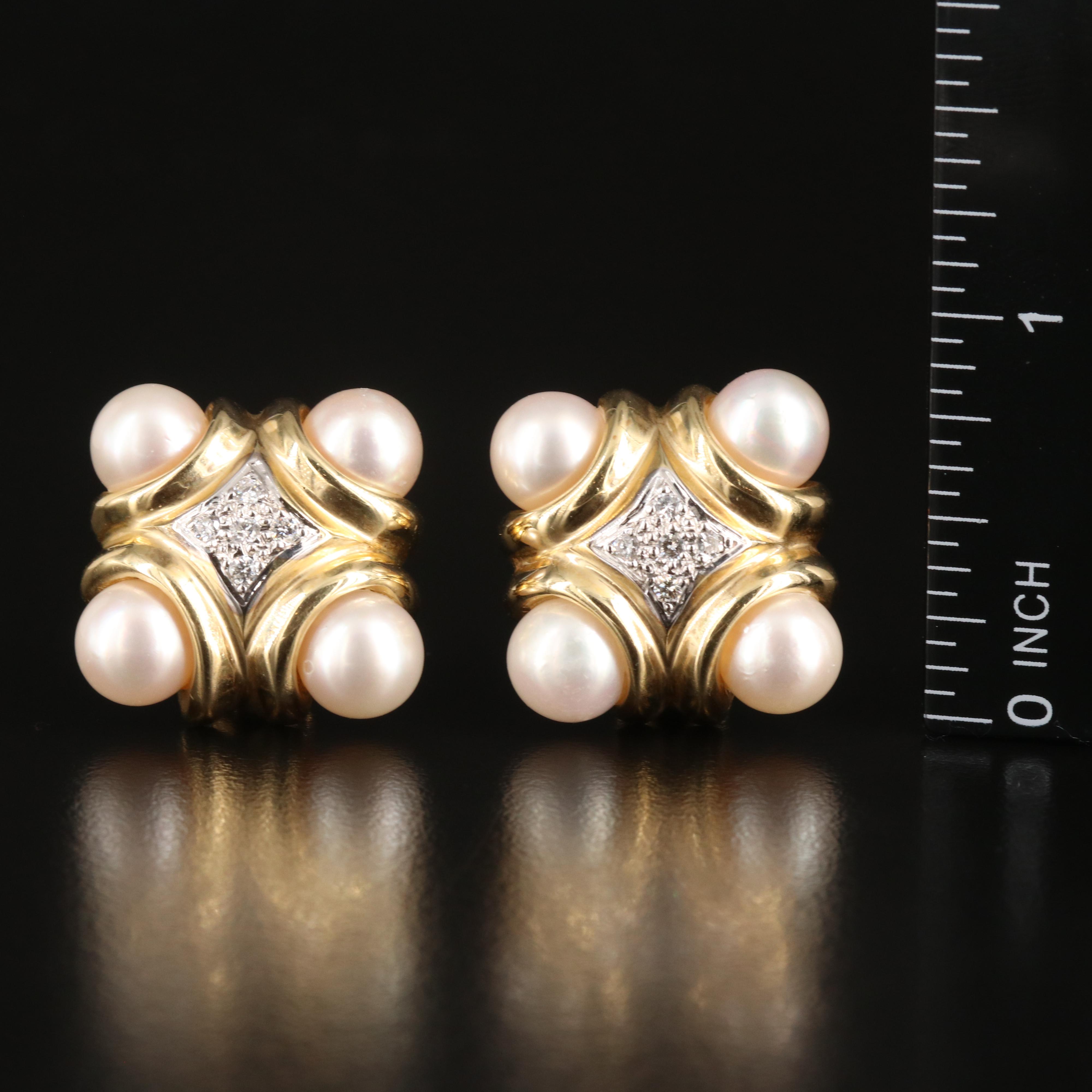 14K Pearl and Diamond Earrings