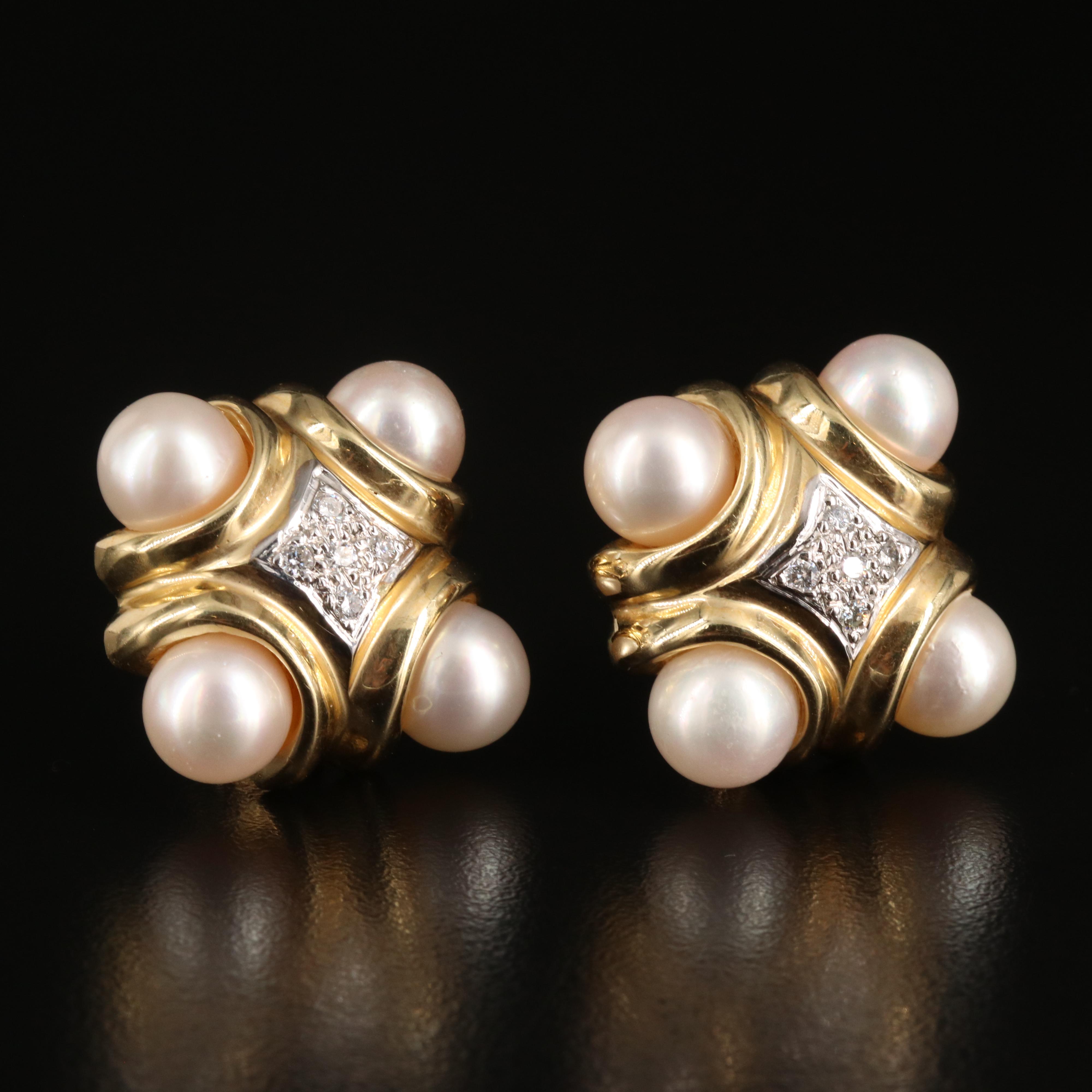 14K Pearl and Diamond Earrings