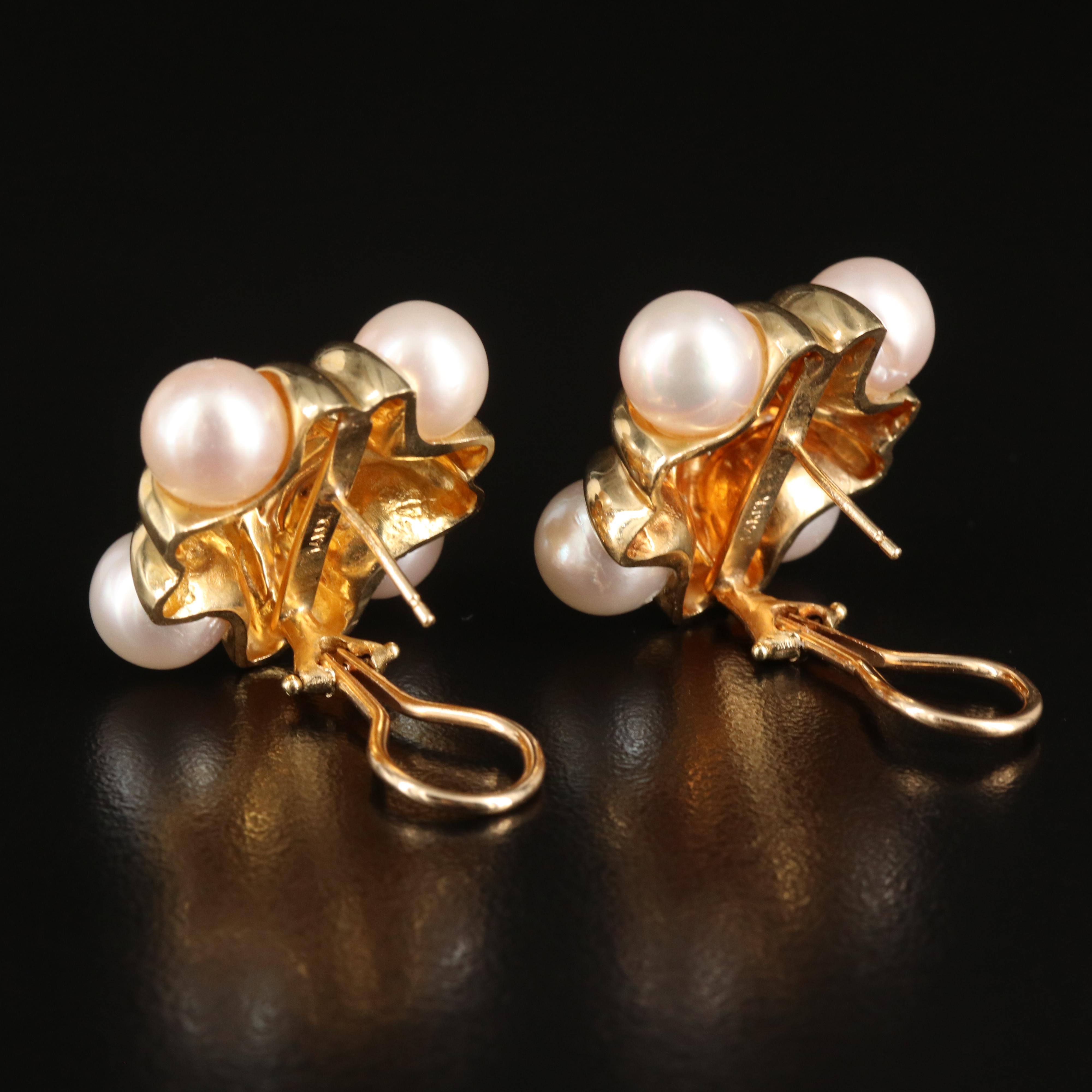 14K Pearl and Diamond Earrings