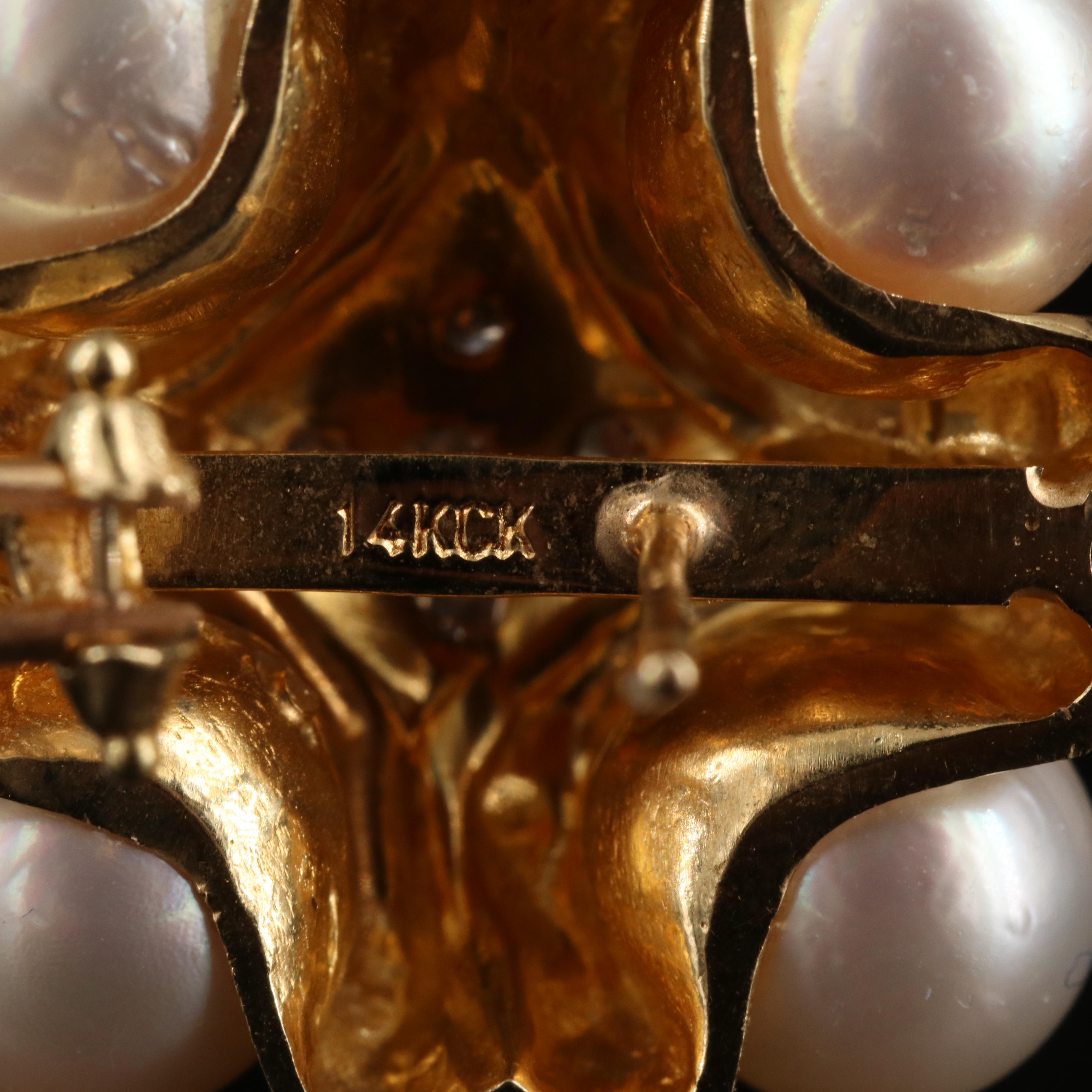 14K Pearl and Diamond Earrings