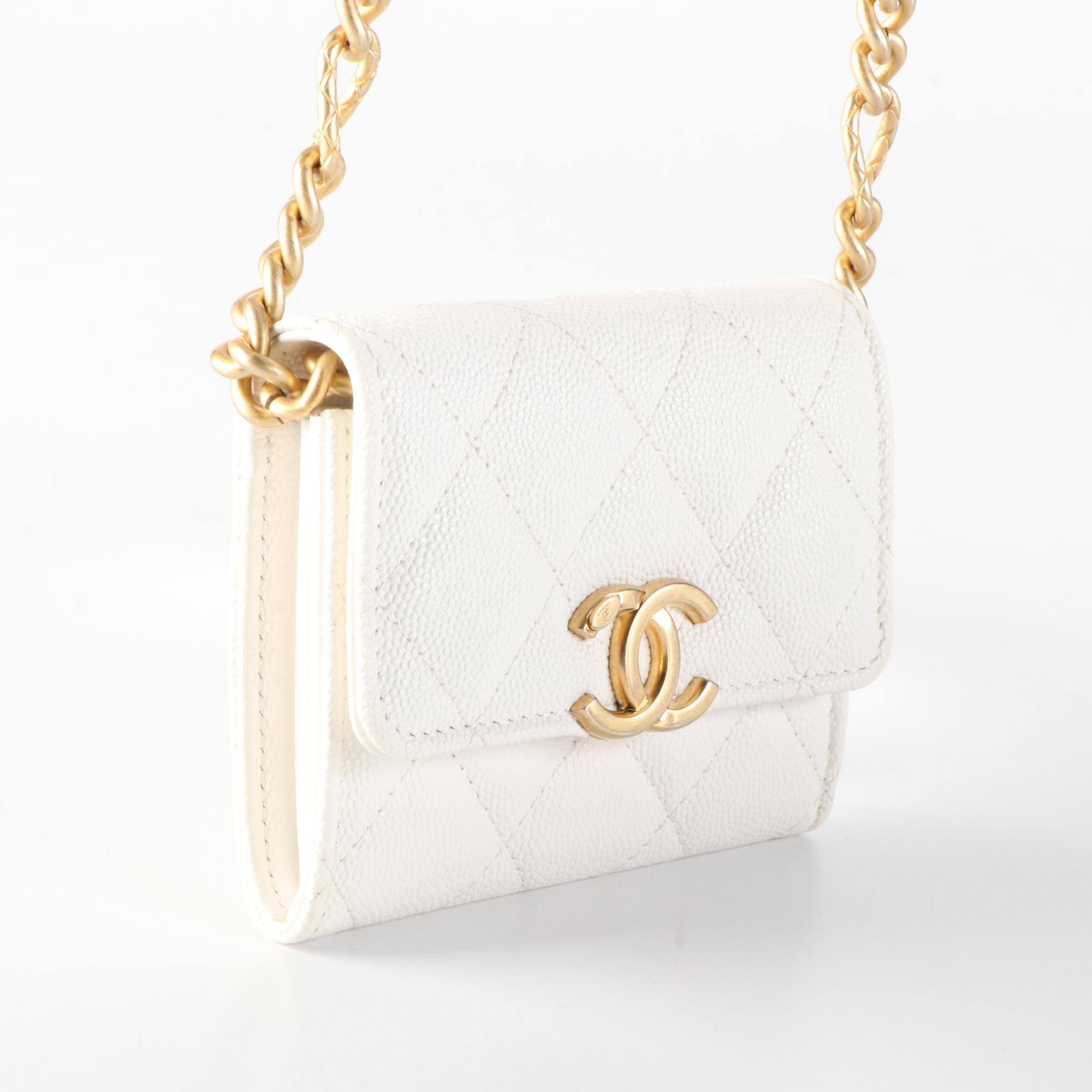Chanel CC Card Holder on Chain in Quilted Caviar Leather with Box