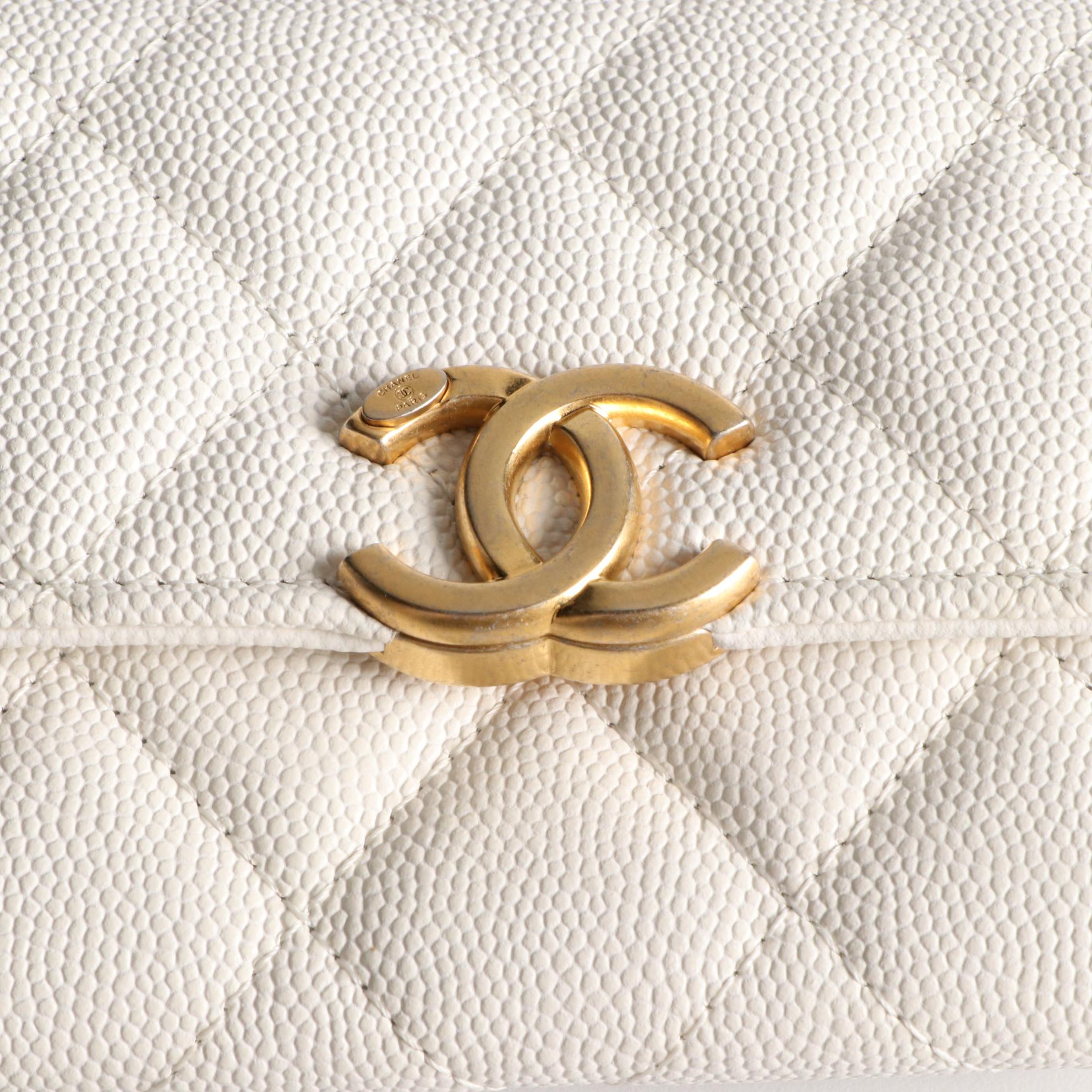 Chanel CC Card Holder on Chain in Quilted Caviar Leather with Box