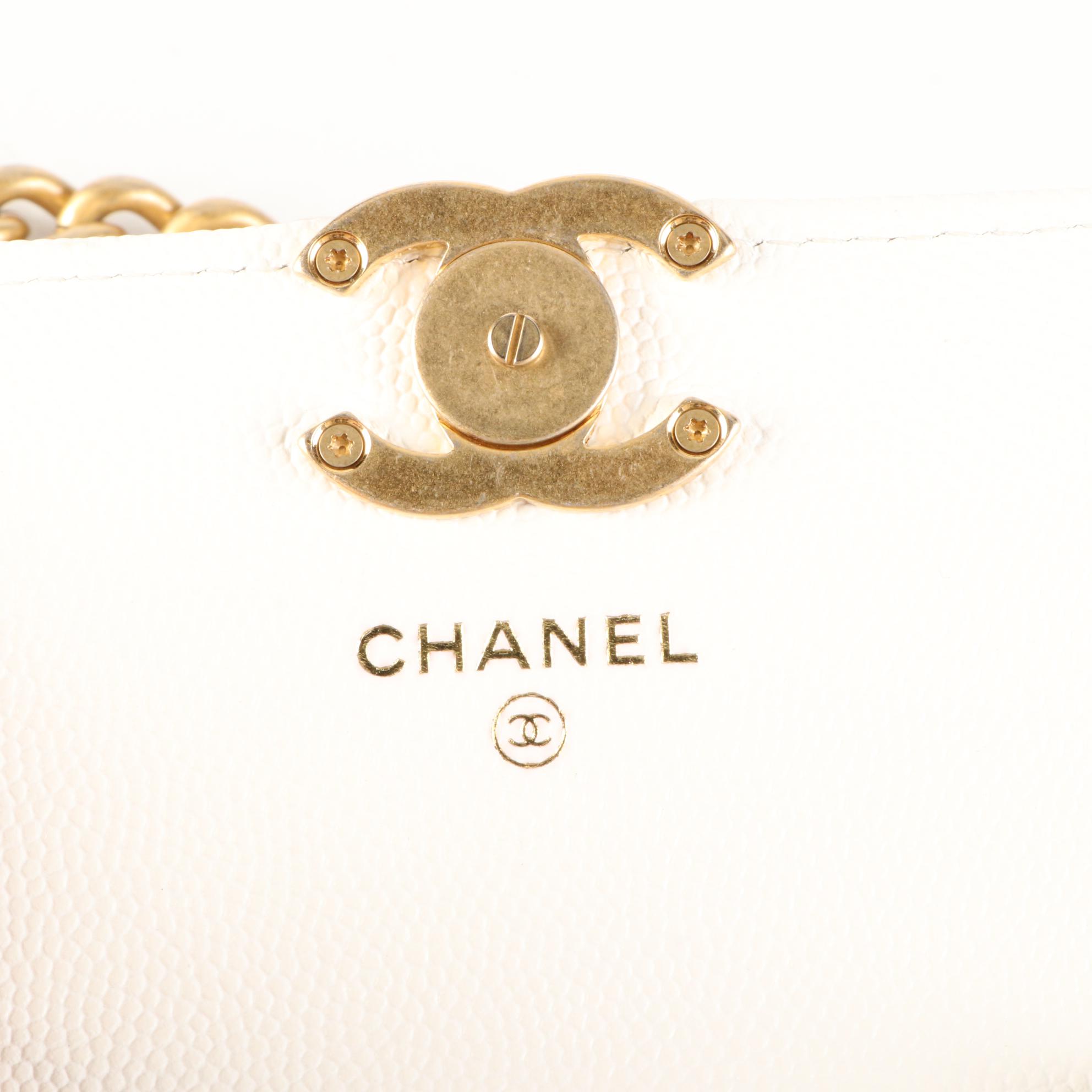 Chanel CC Card Holder on Chain in Quilted Caviar Leather with Box