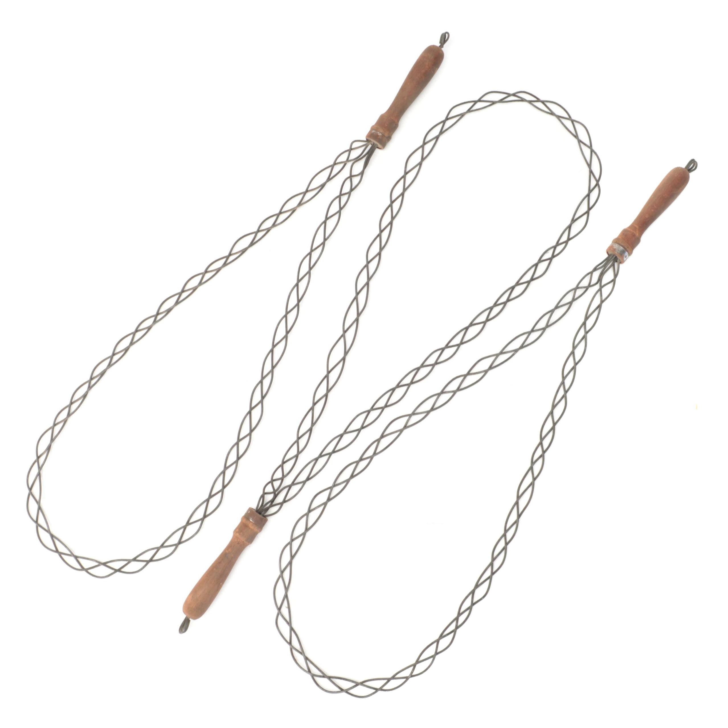 Primitive Wooden Handle Wire Rug Beaters, Early to Mid-20th Century