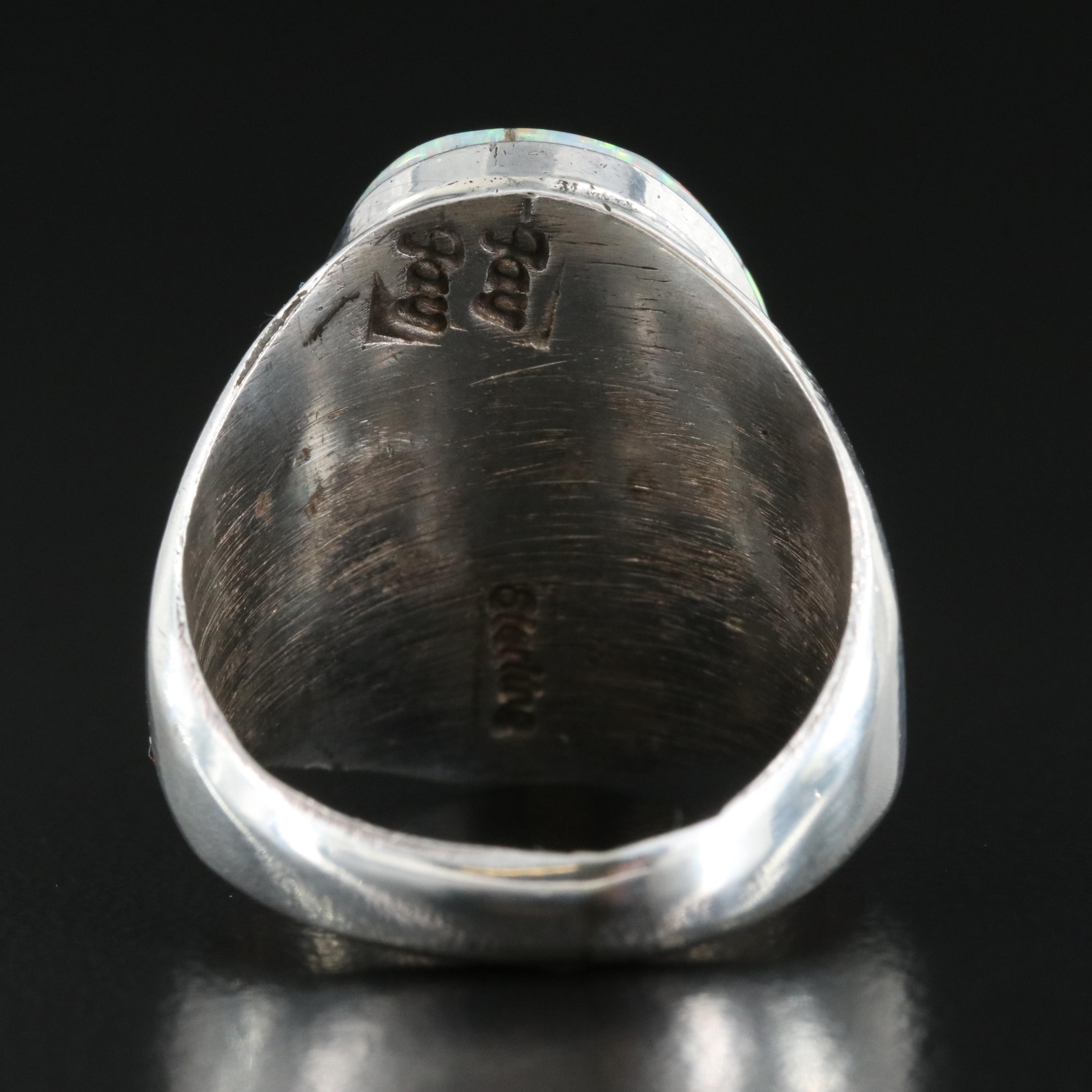 Signed Western Style Sterling Opal and Lapis Lazuli Ring