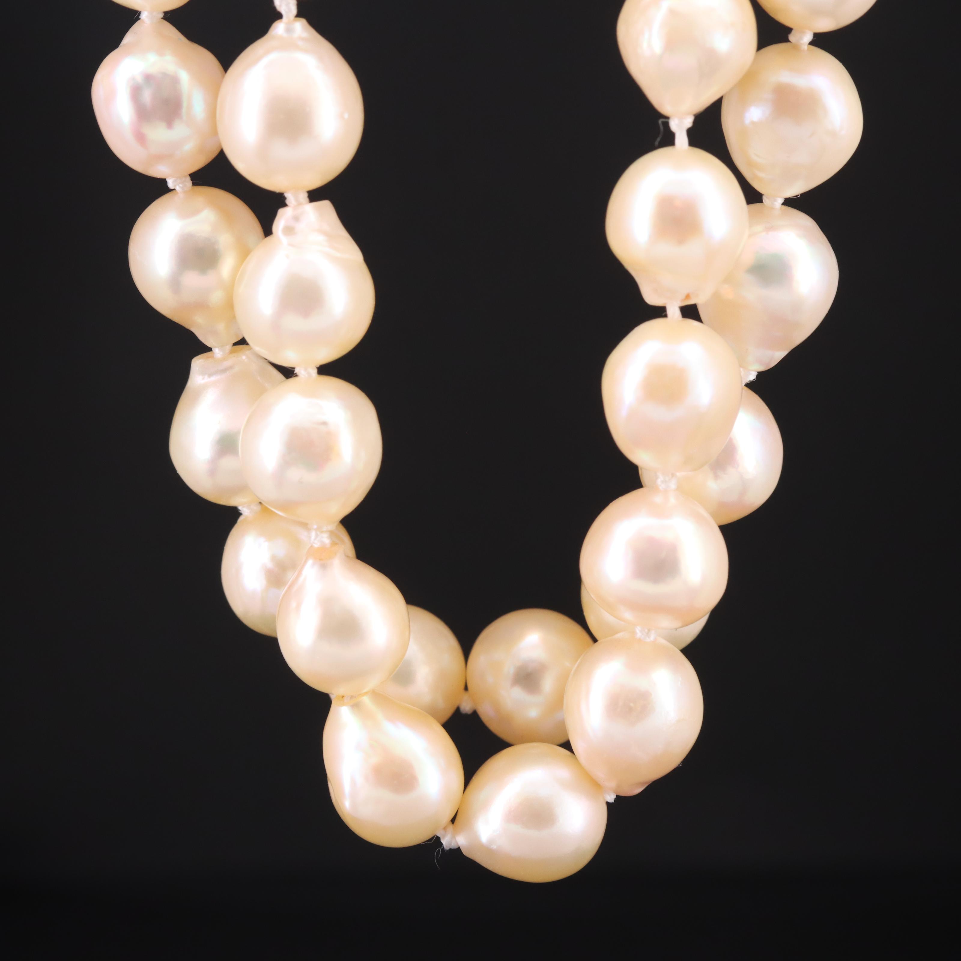 Pearl Double Strand Necklace with Vintage 18K Aquamarine and Diamond Clasp