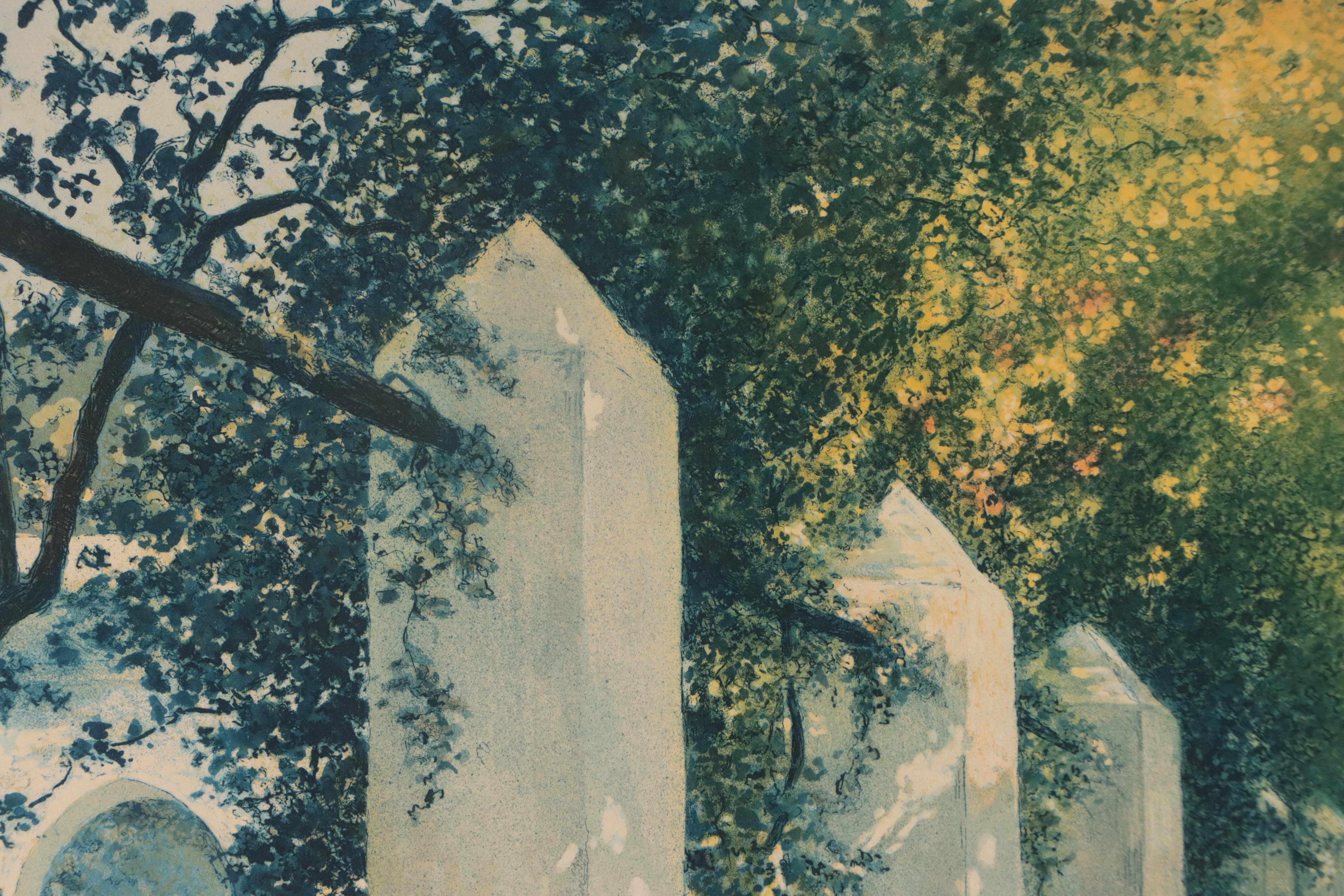 William Alphonse Lambrecht Color Etching of Verdant Landscape