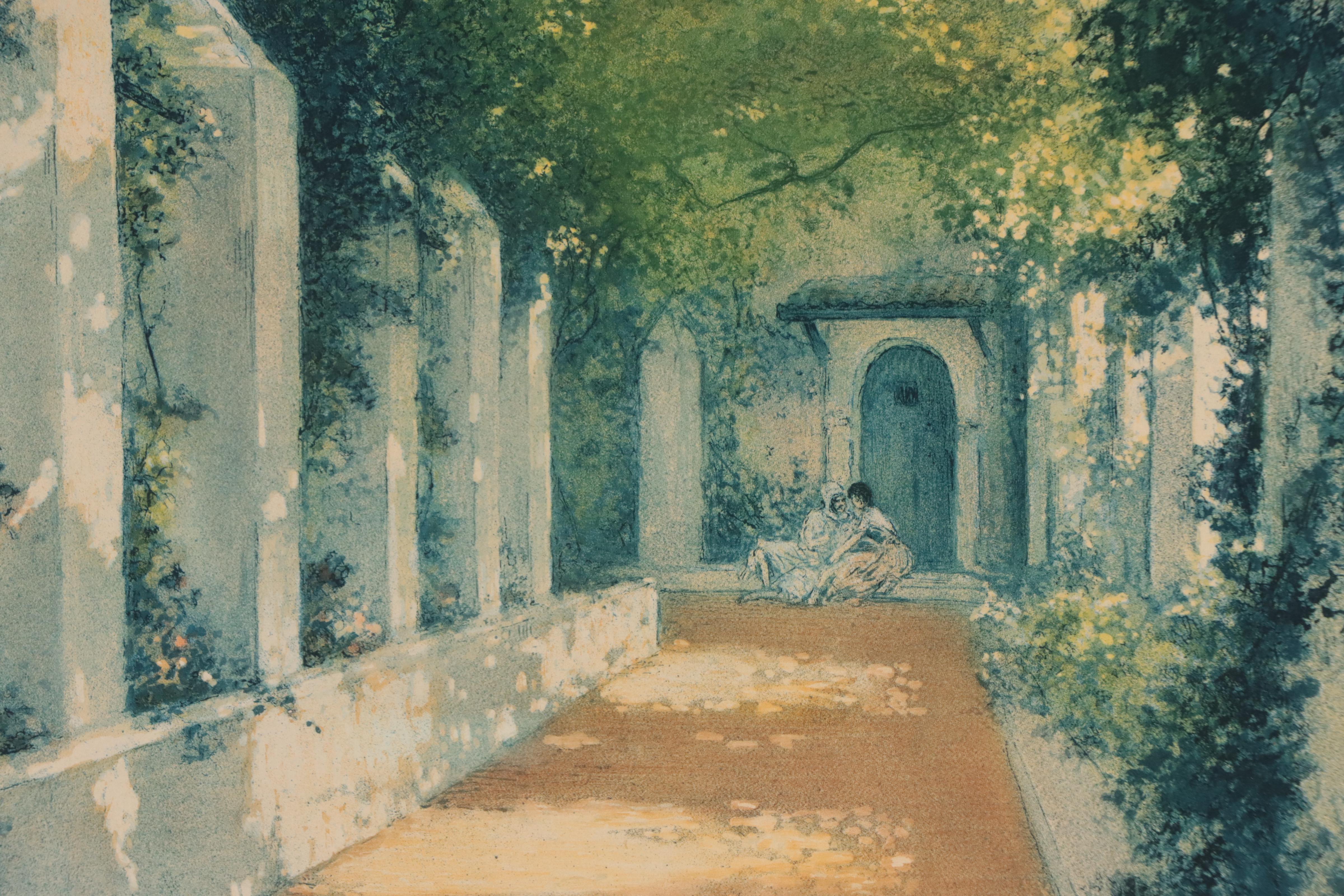 William Alphonse Lambrecht Color Etching of Verdant Landscape