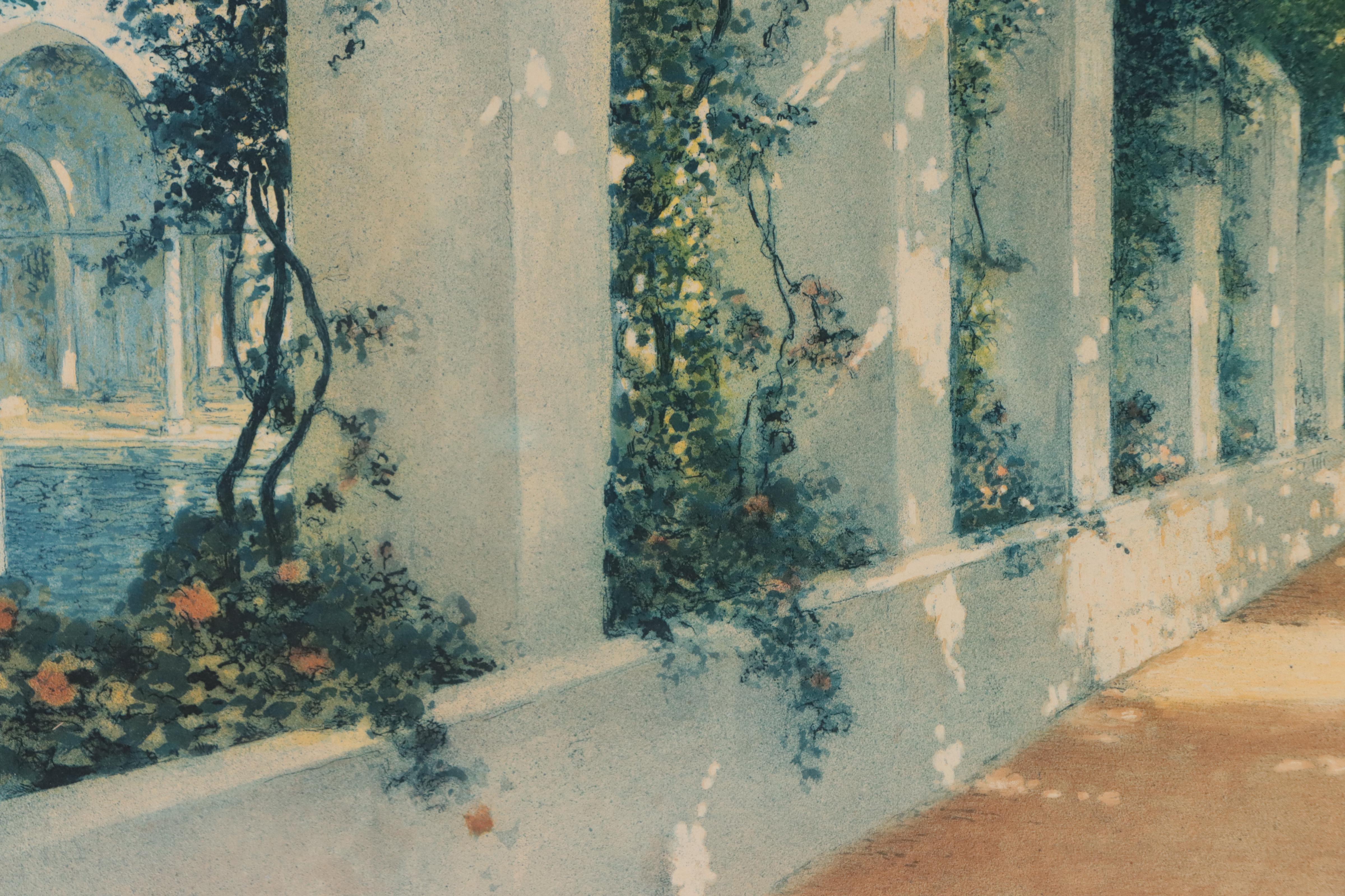 William Alphonse Lambrecht Color Etching of Verdant Landscape