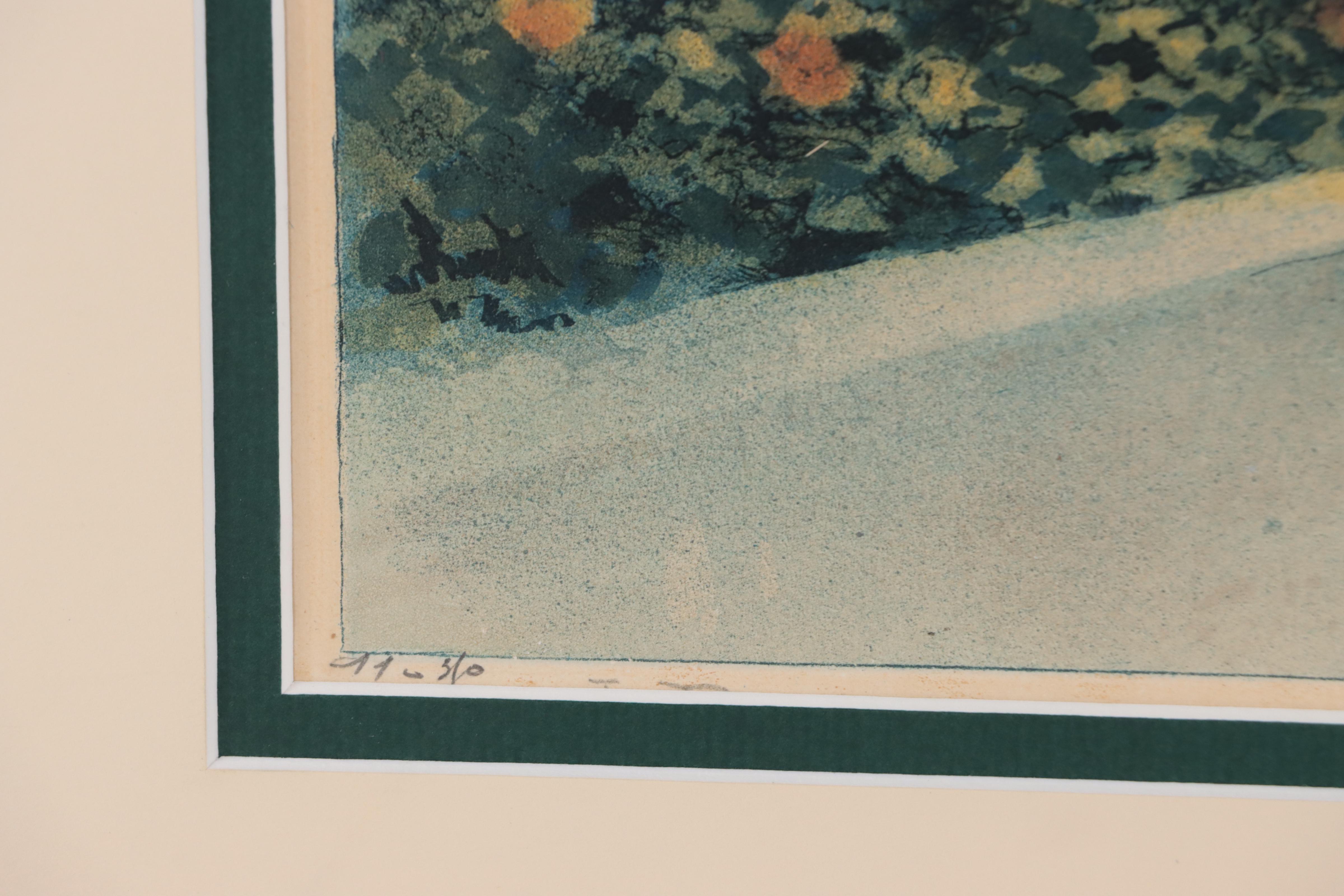 William Alphonse Lambrecht Color Etching of Verdant Landscape