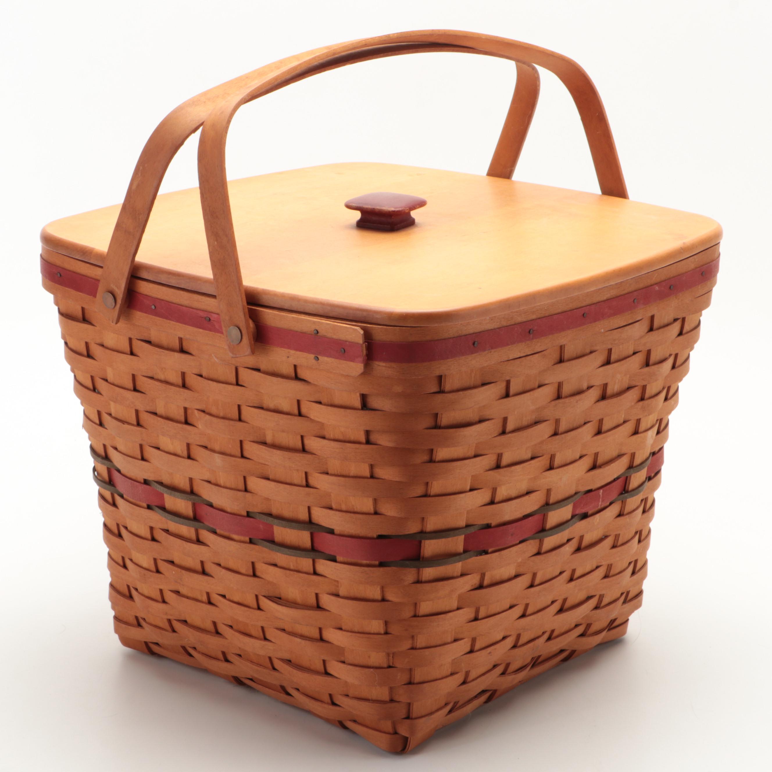 Longaberger White Oak Woven Lidded Baskets