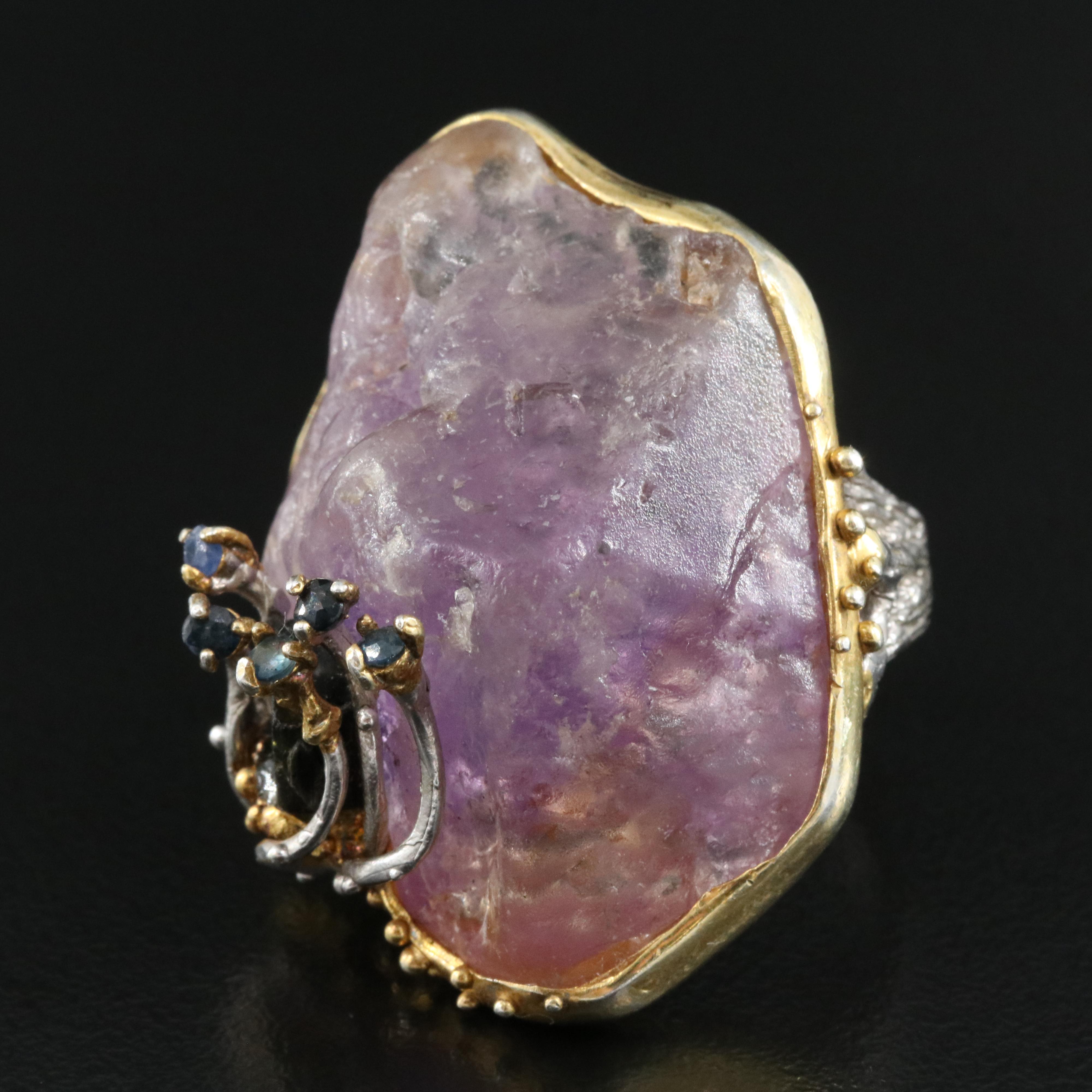 Sterling Quartz, Tourmaline and Sapphire Ring