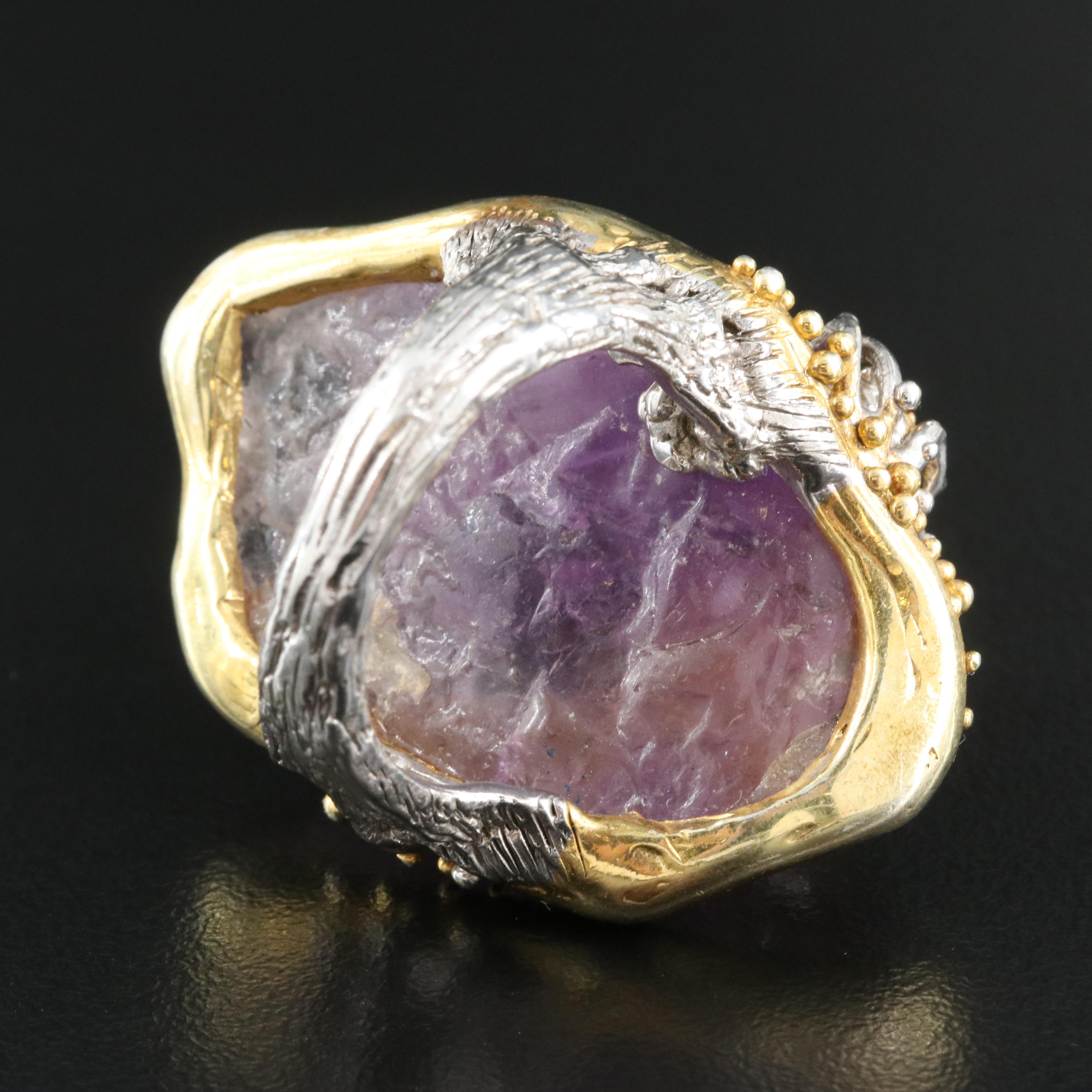 Sterling Quartz, Tourmaline and Sapphire Ring