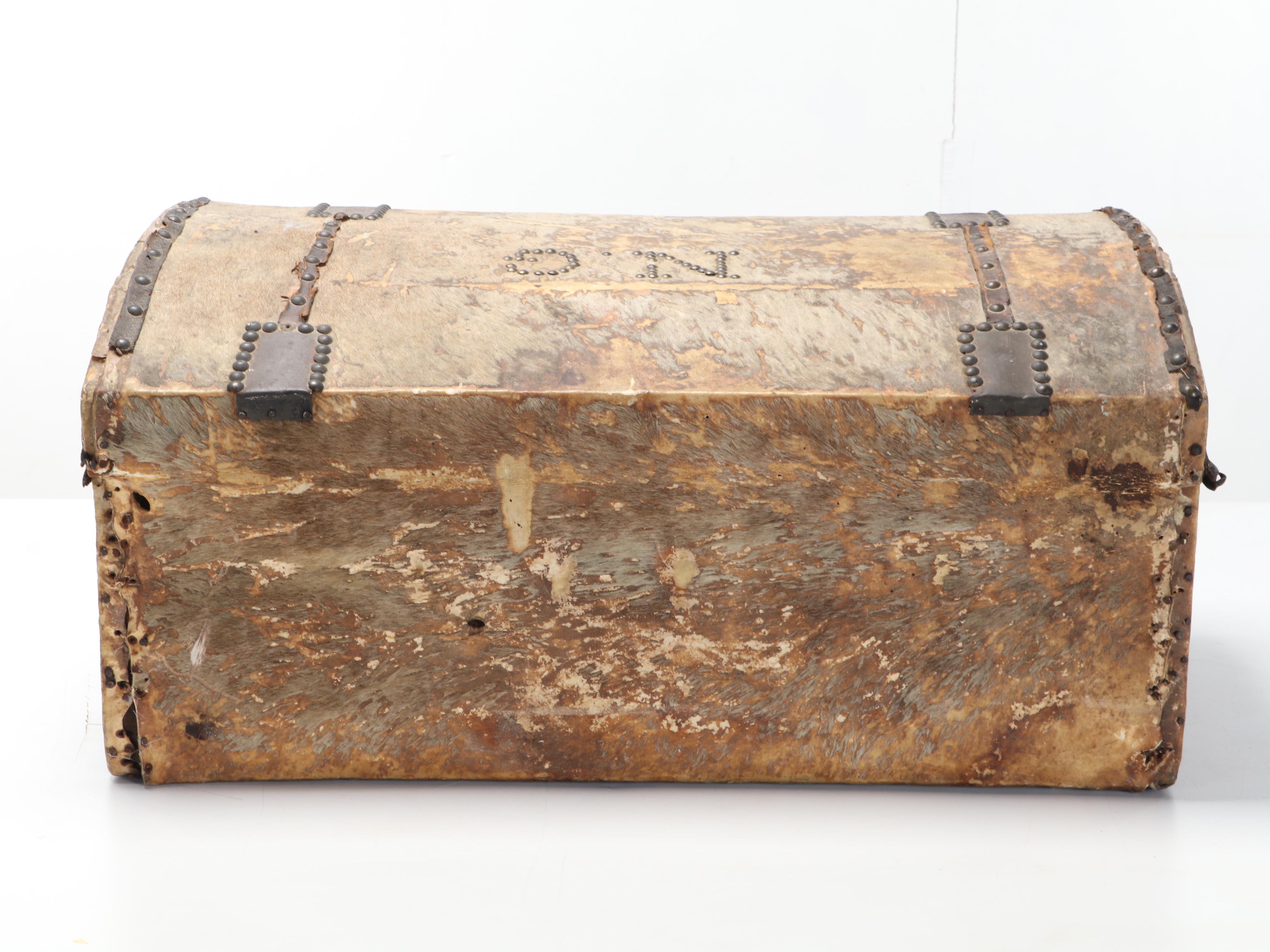 European Hide Covered Storage Trunk, Circa 1800