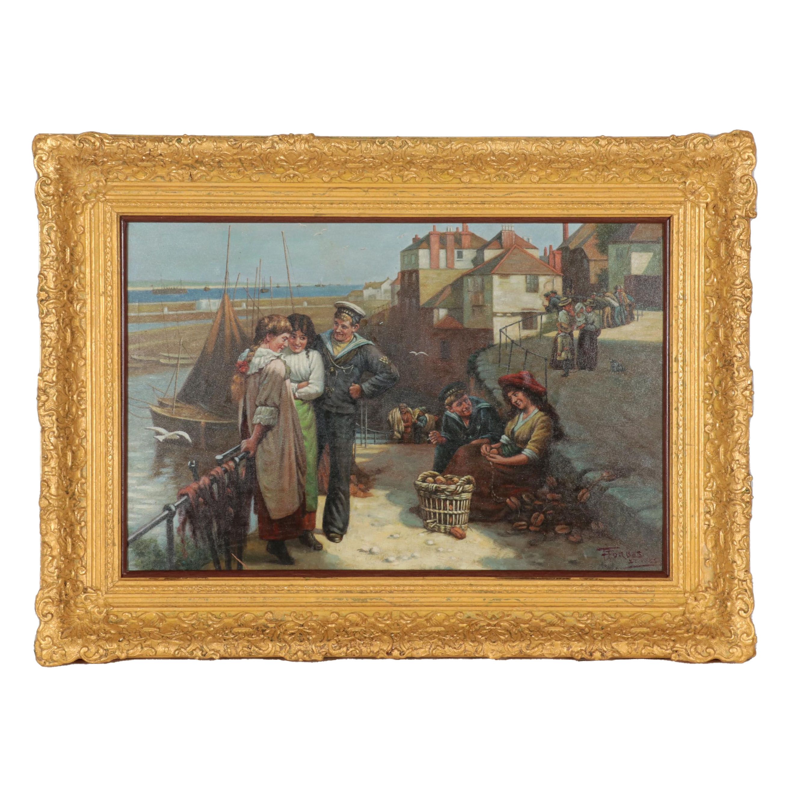 F. Forbes Oil Painting After Edwin Thomas Roberts "Naval Manoeuvres"