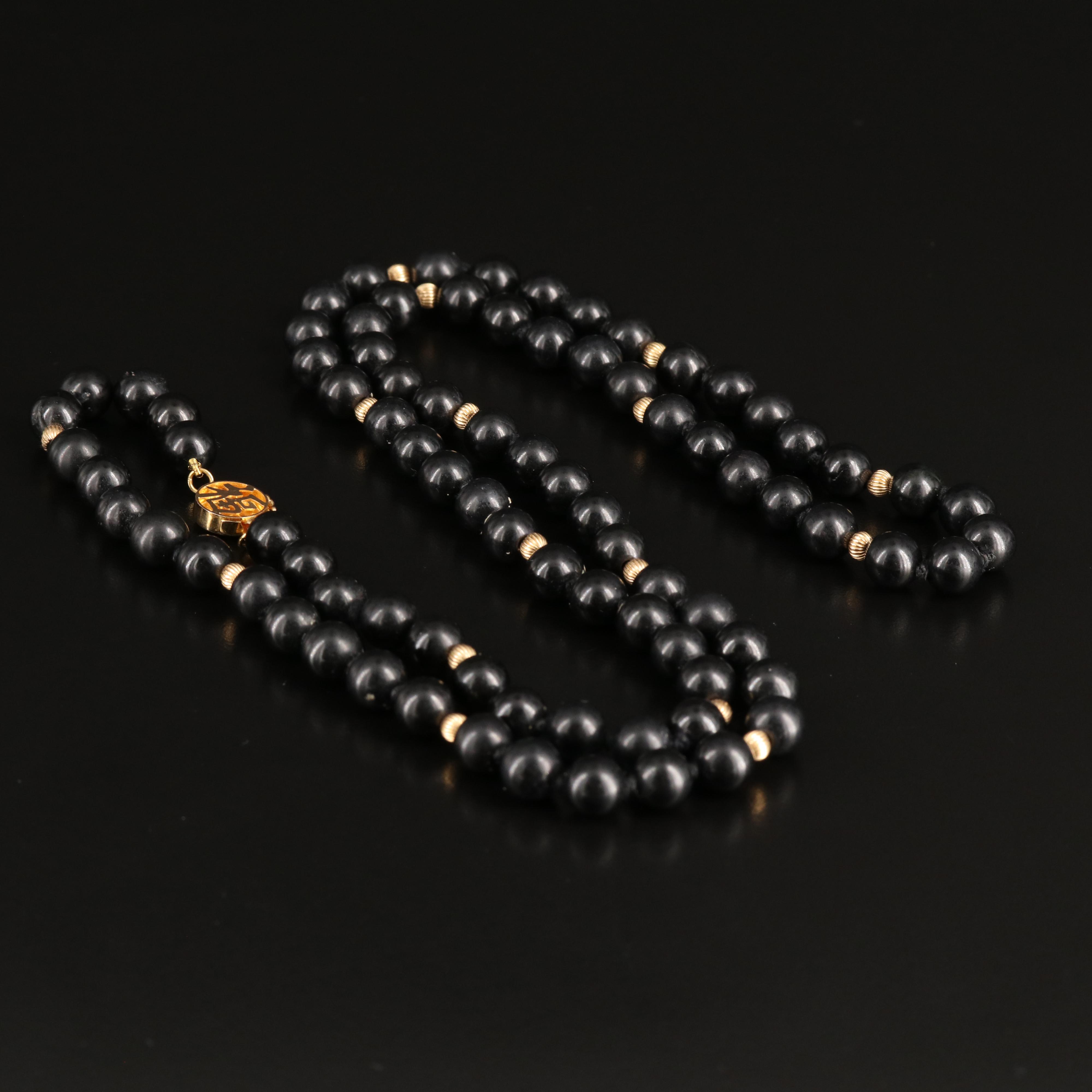 14K Black Onyx Necklace with Good Fortune Clasp