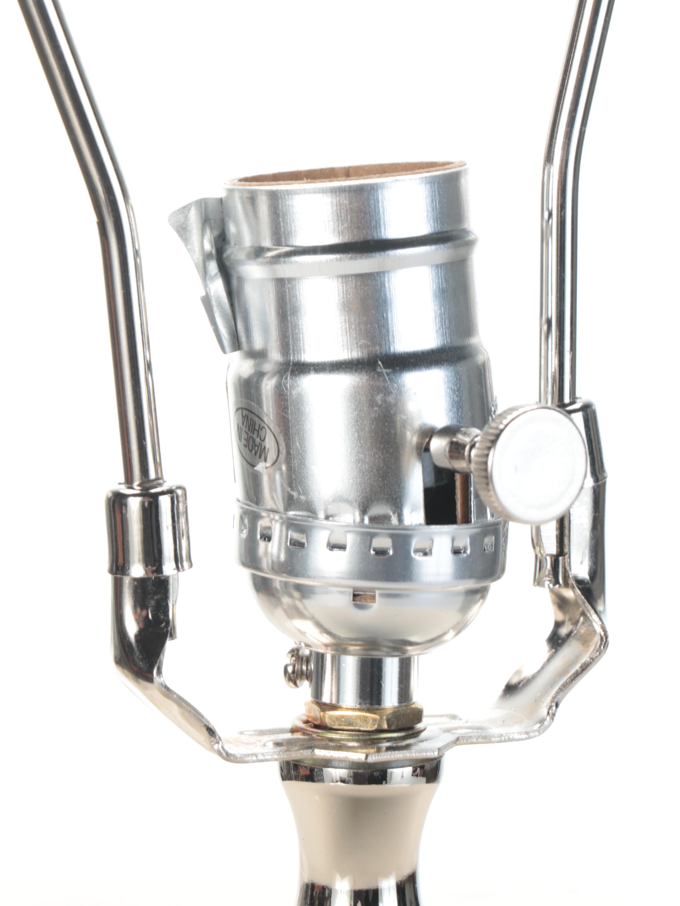 Scalamandre Ming Fretwork Blue and White Ceramic Cylinder Table Lamp