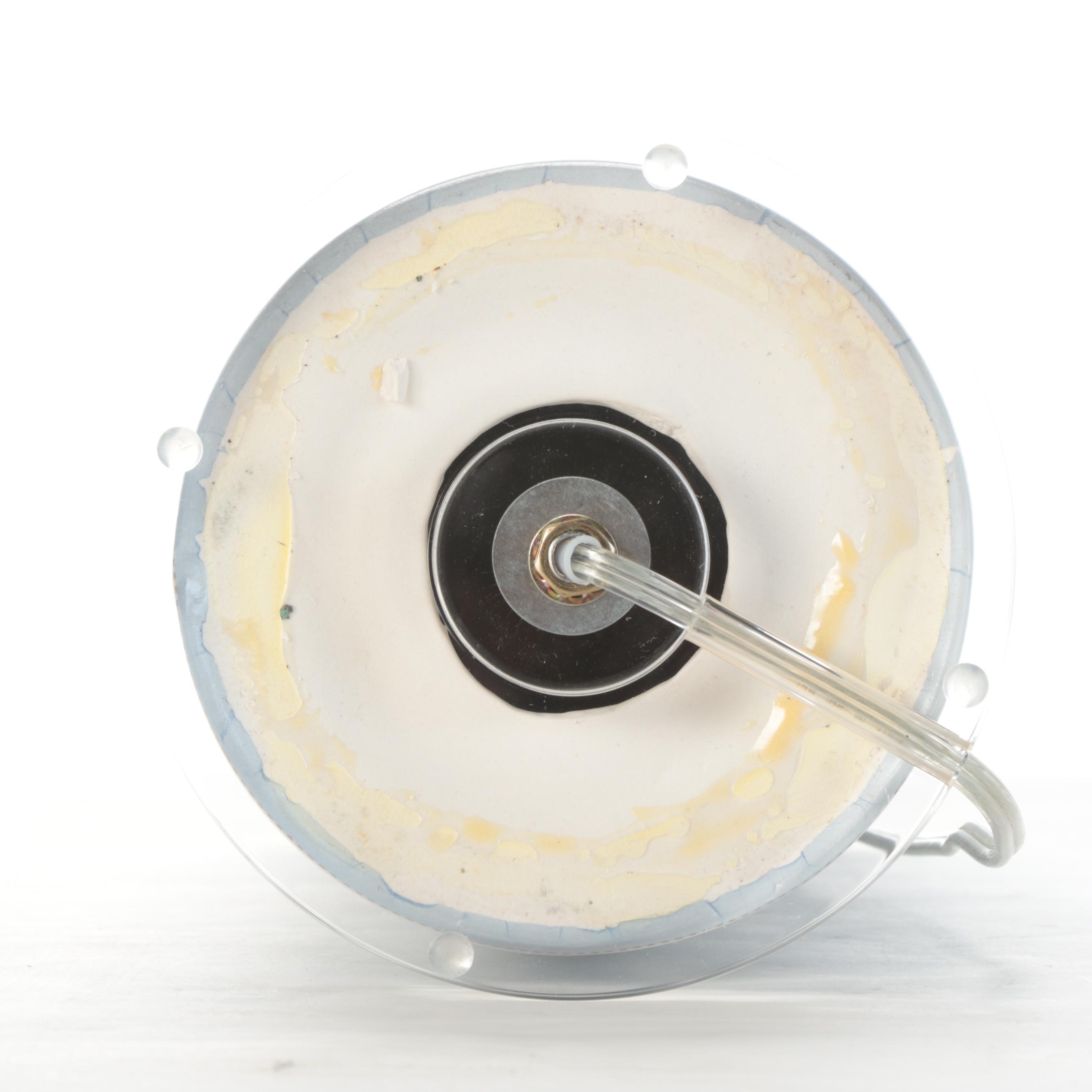 Scalamandre Ming Fretwork Blue and White Ceramic Cylinder Table Lamp