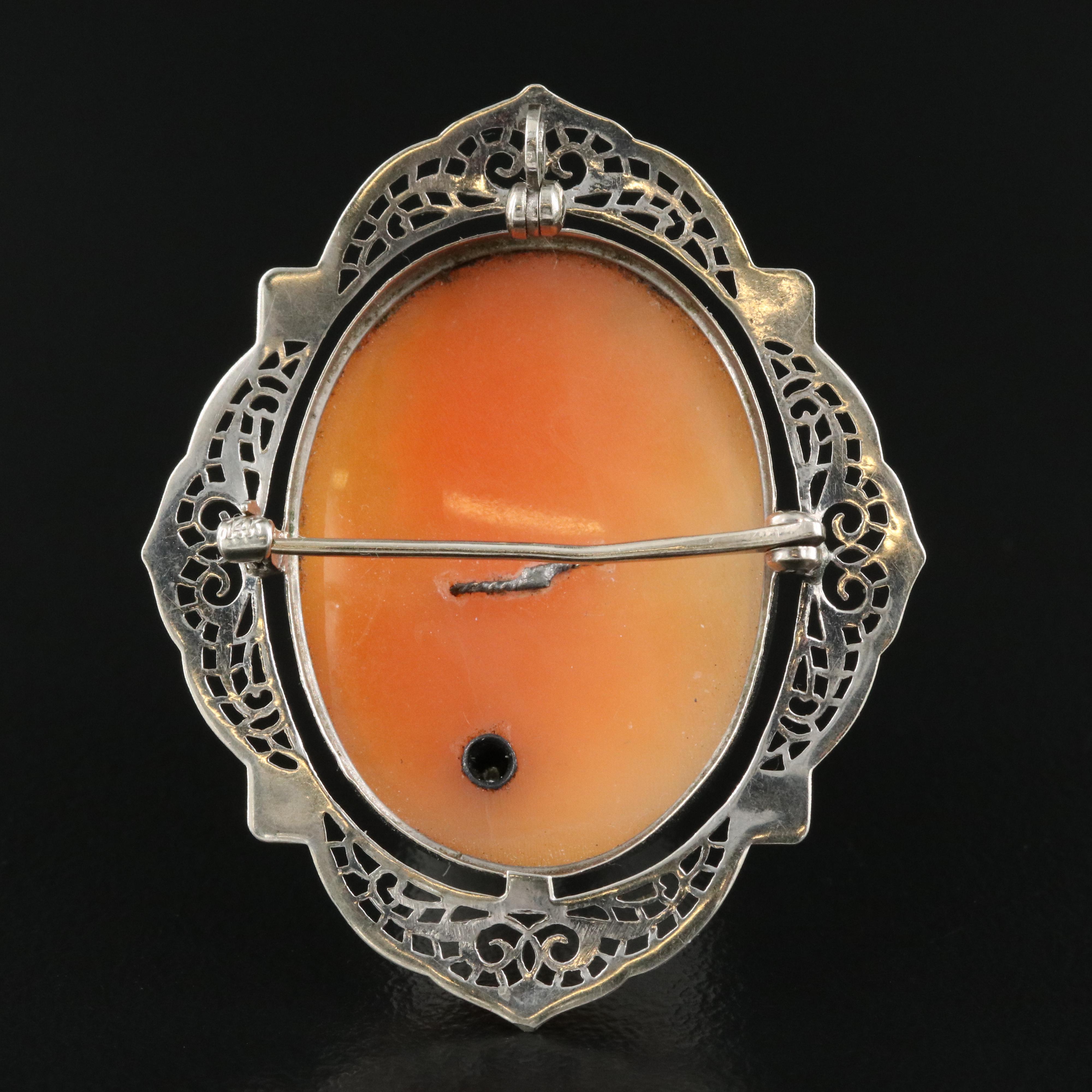 14K Shell and Diamond Cameo Habillé Cameo Converter Brooch