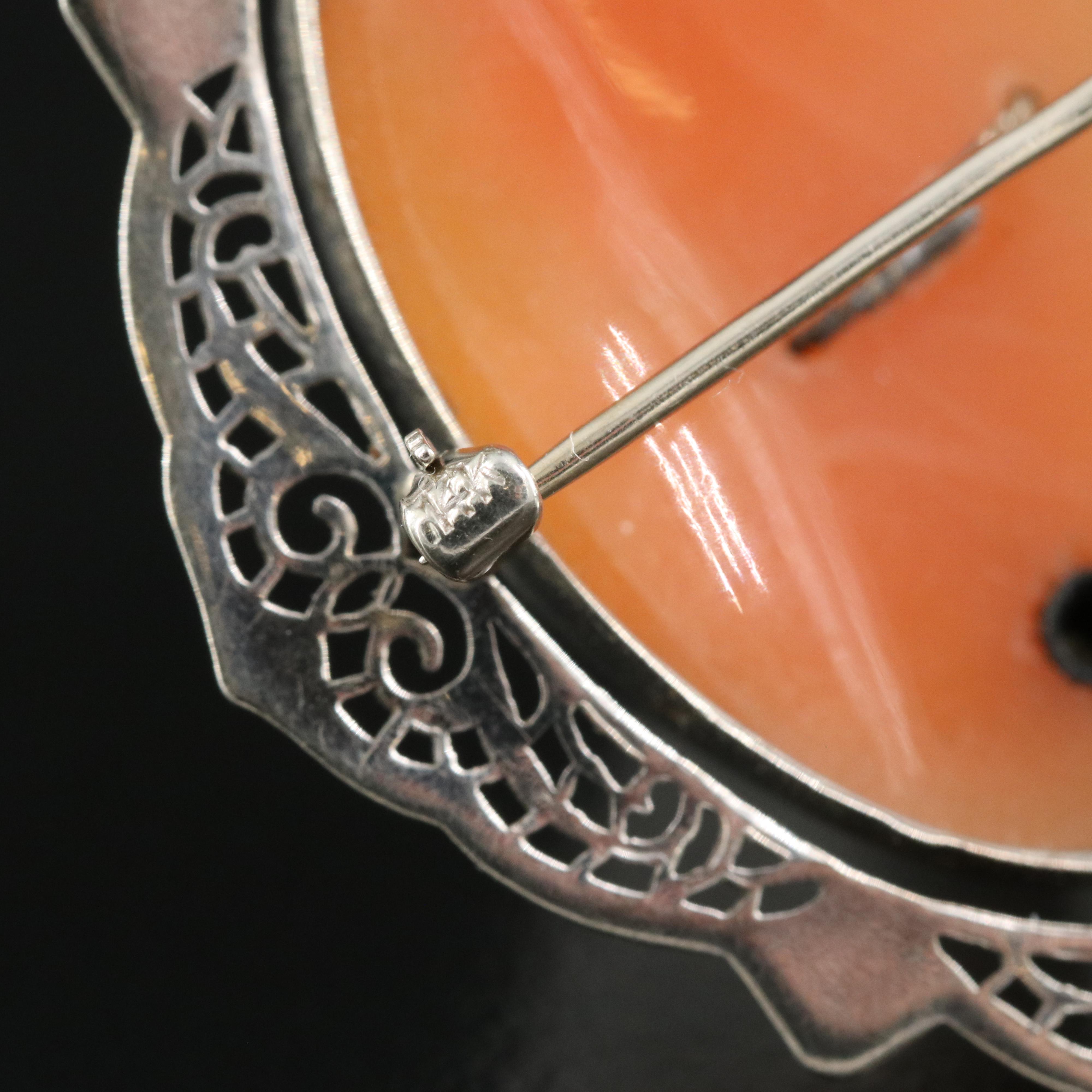 14K Shell and Diamond Cameo Habillé Cameo Converter Brooch