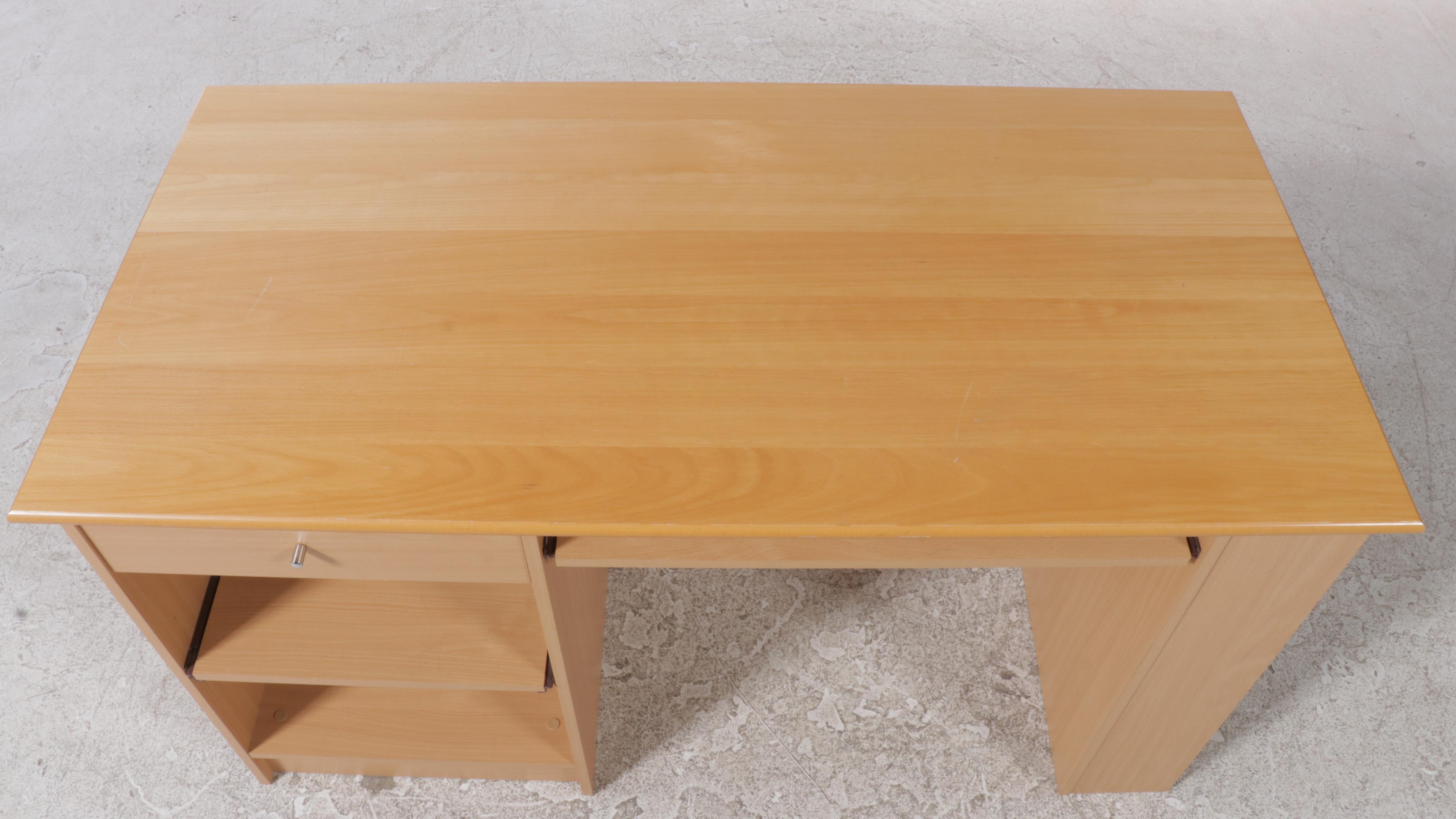 Contemporary Beech-Grained Laminate Desk with Bookshelves