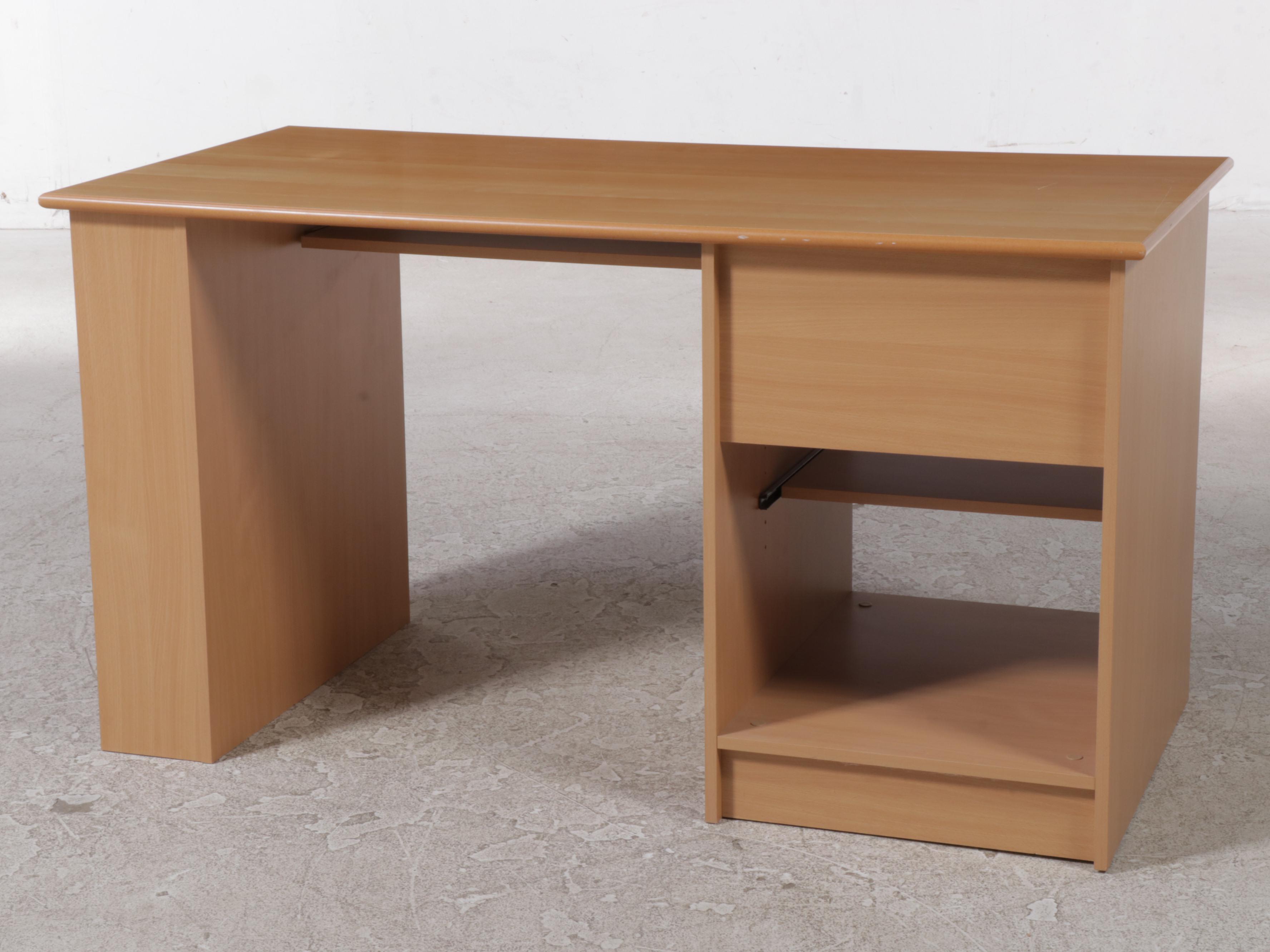 Contemporary Beech-Grained Laminate Desk with Bookshelves