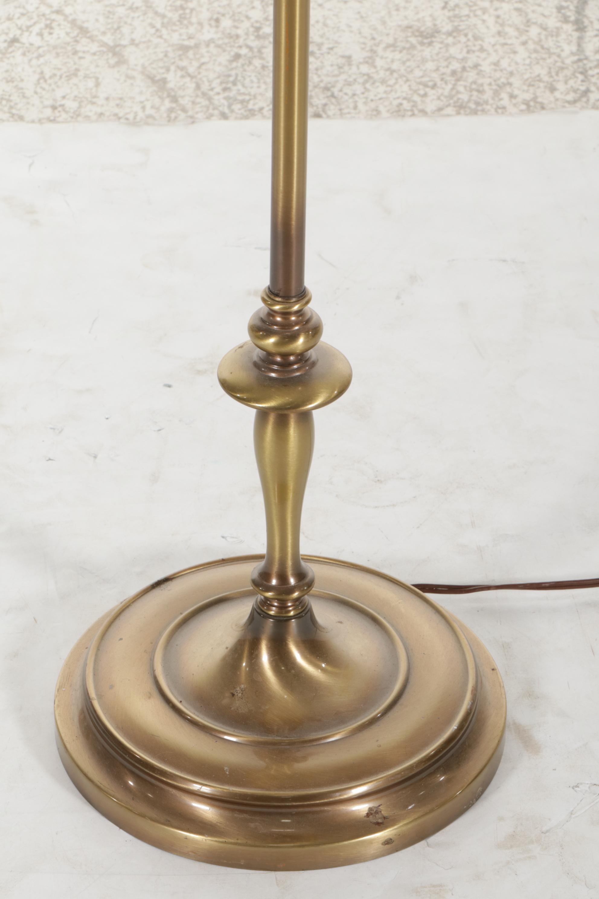 Brass Finish Double Student Floor Lamp with Milk Glass Torchieres, Mid-20th C