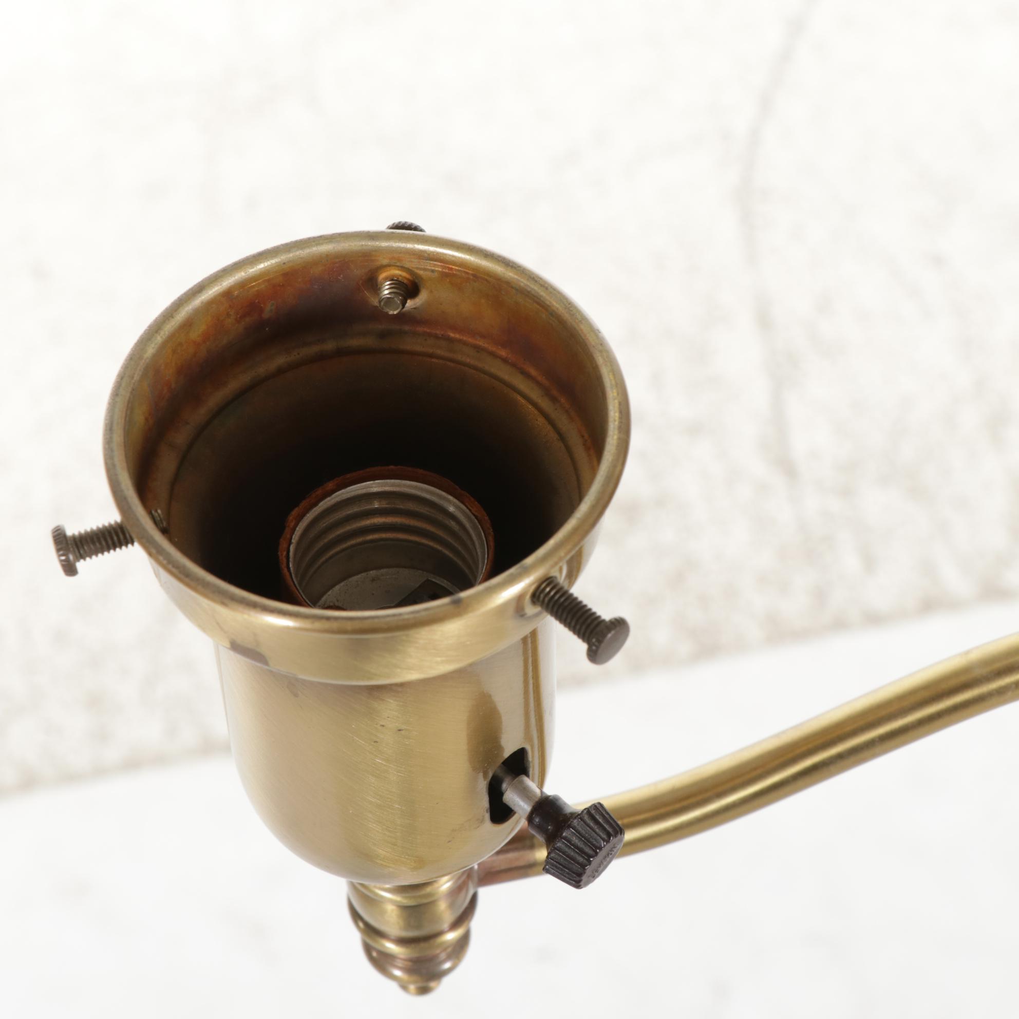 Brass Finish Double Student Floor Lamp with Milk Glass Torchieres, Mid-20th C