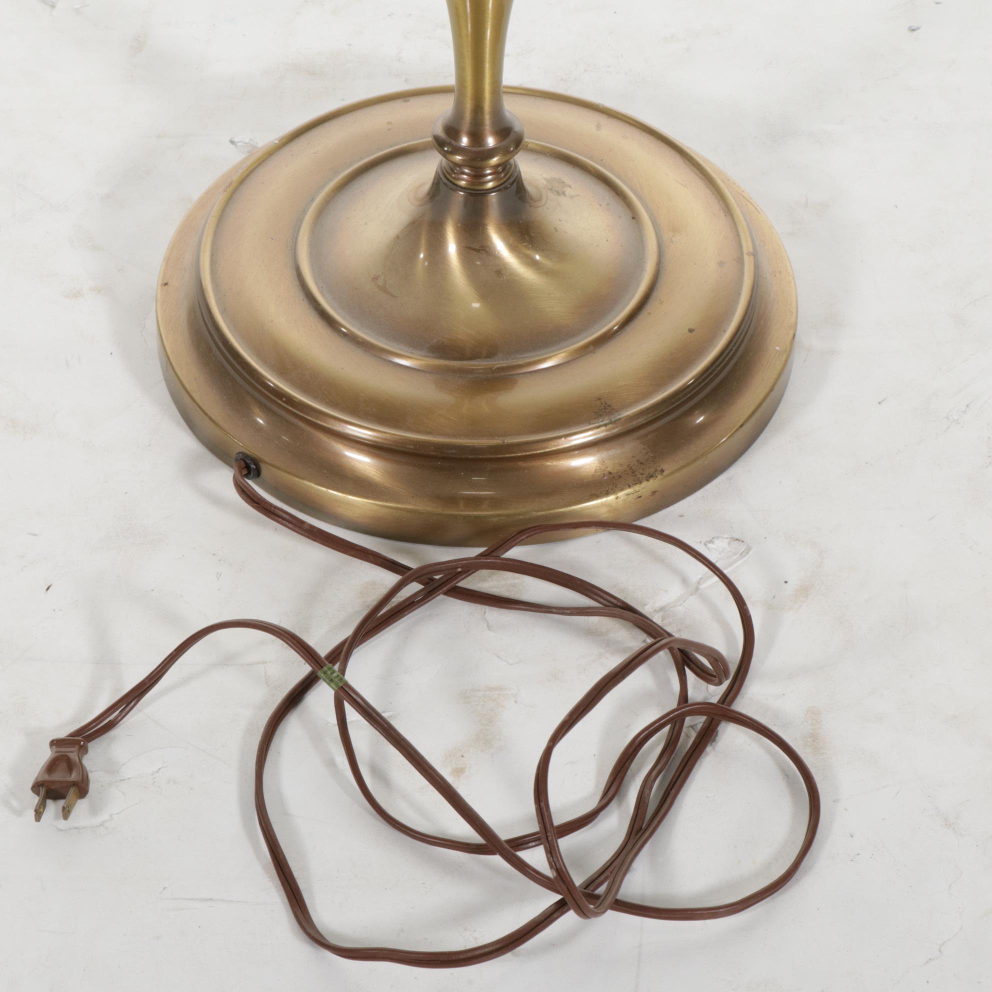 Brass Finish Double Student Floor Lamp with Milk Glass Torchieres, Mid-20th C