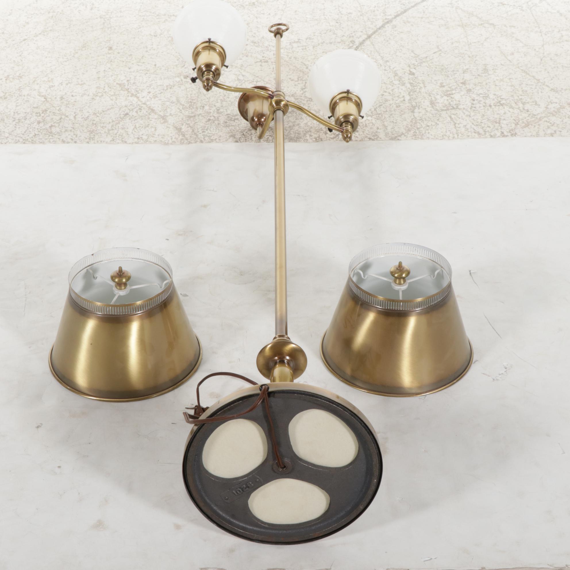 Brass Finish Double Student Floor Lamp with Milk Glass Torchieres, Mid-20th C