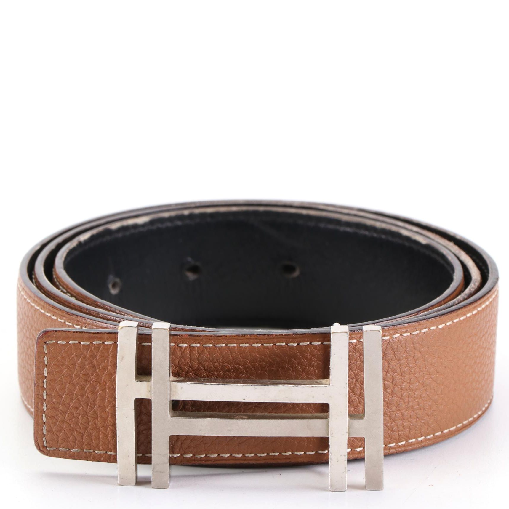 Hermès H au Carre Reversible Belt in Gold Togo and Black Box Calf Leather
