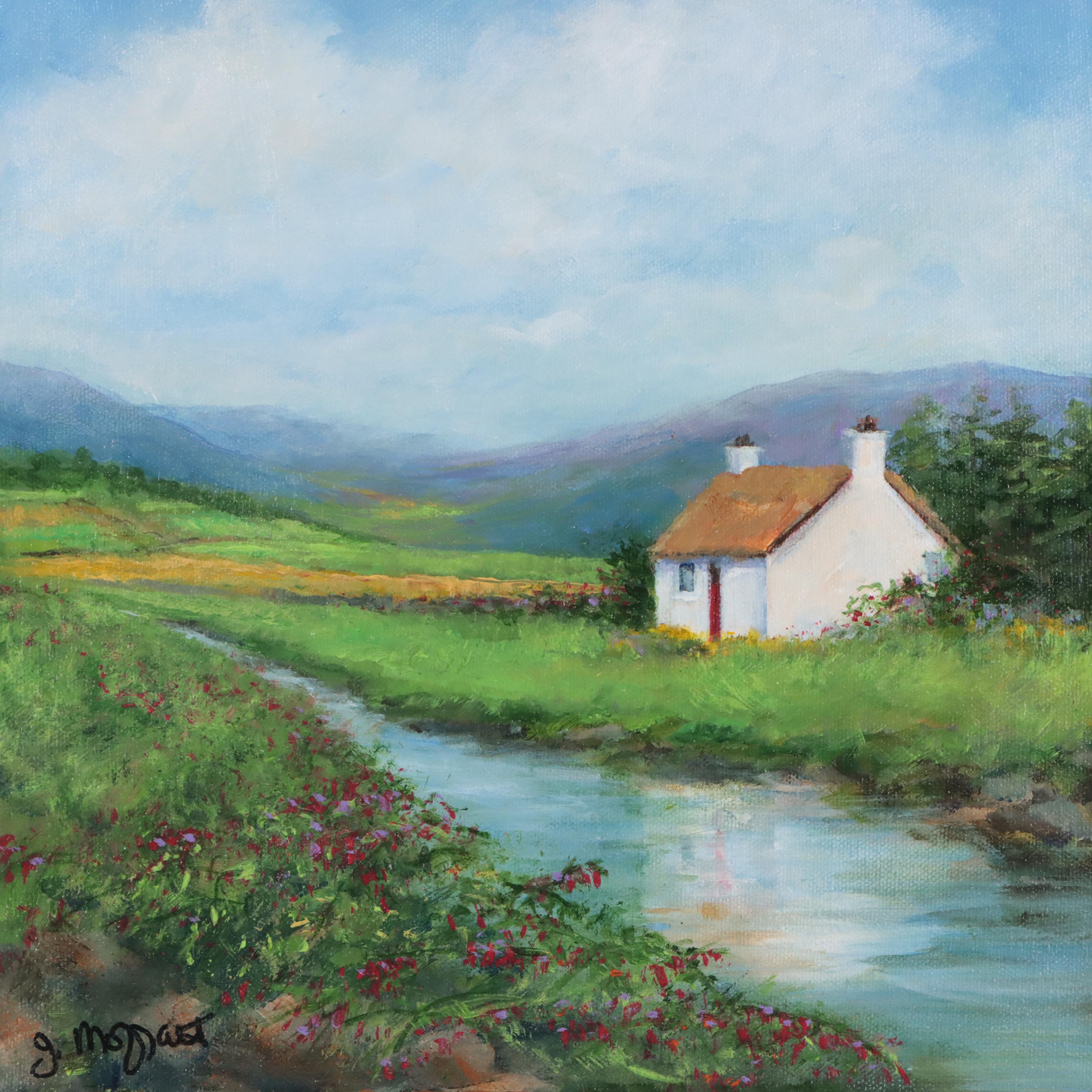Jan Moffatt Oil Painting of Cottage Along Creek