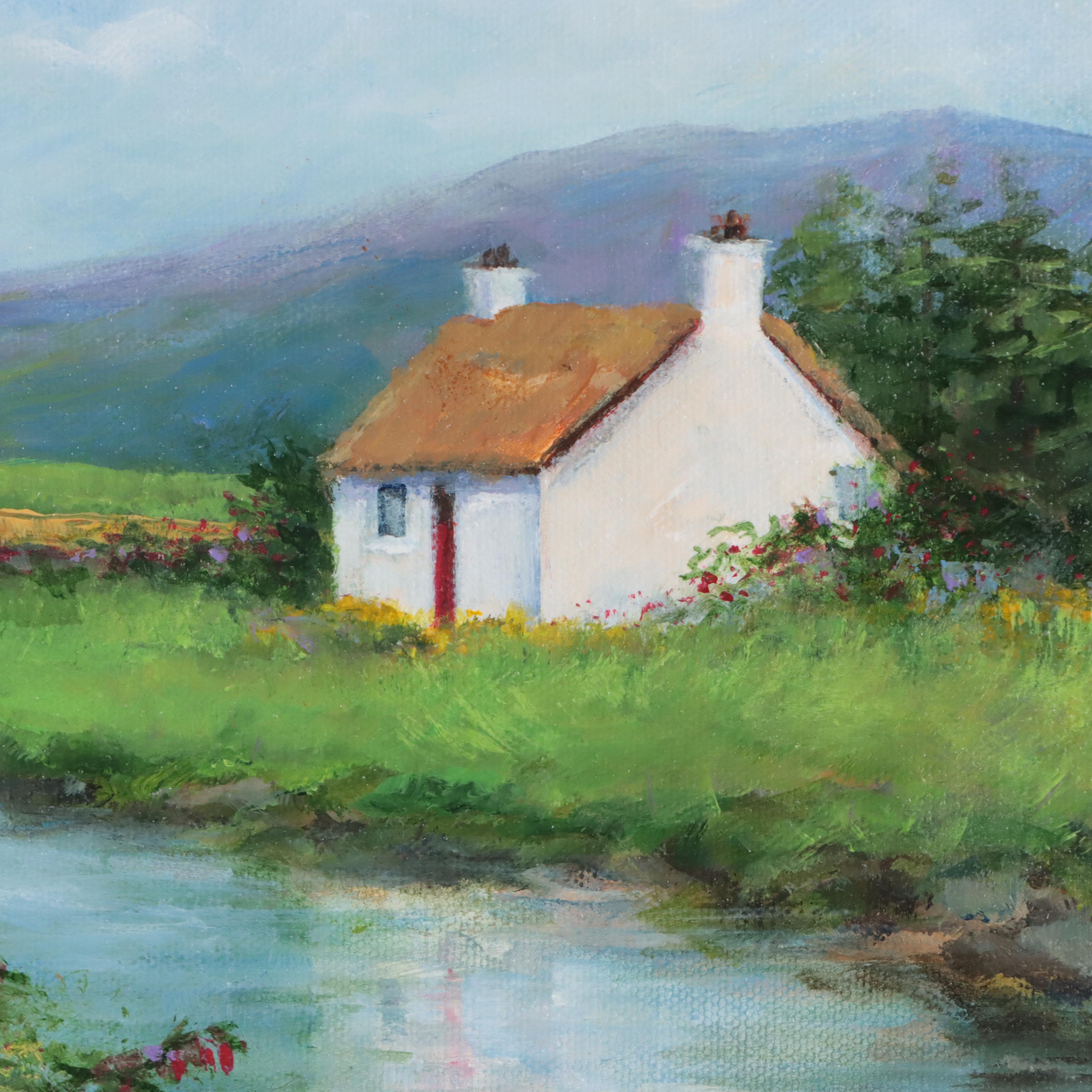 Jan Moffatt Oil Painting of Cottage Along Creek