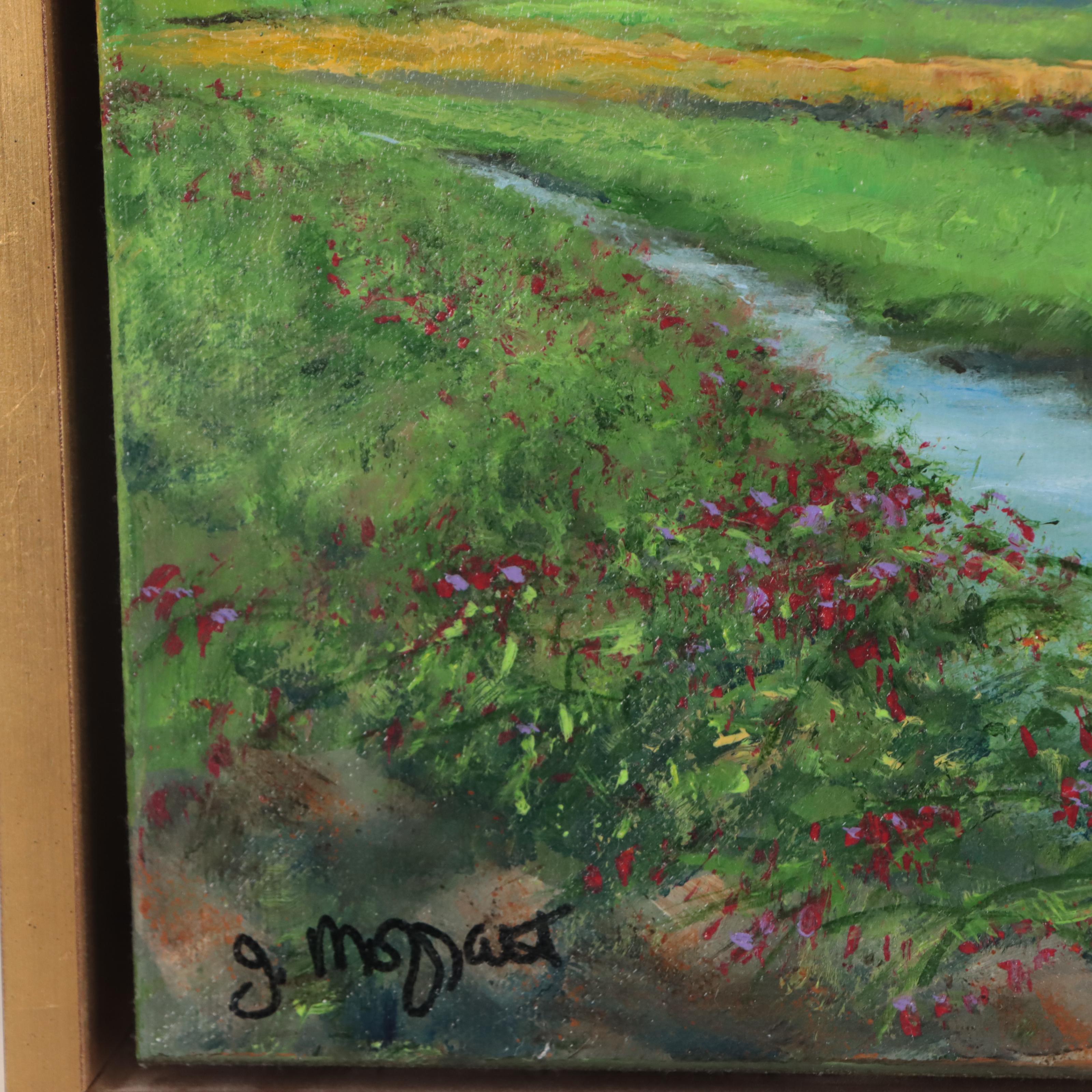 Jan Moffatt Oil Painting of Cottage Along Creek