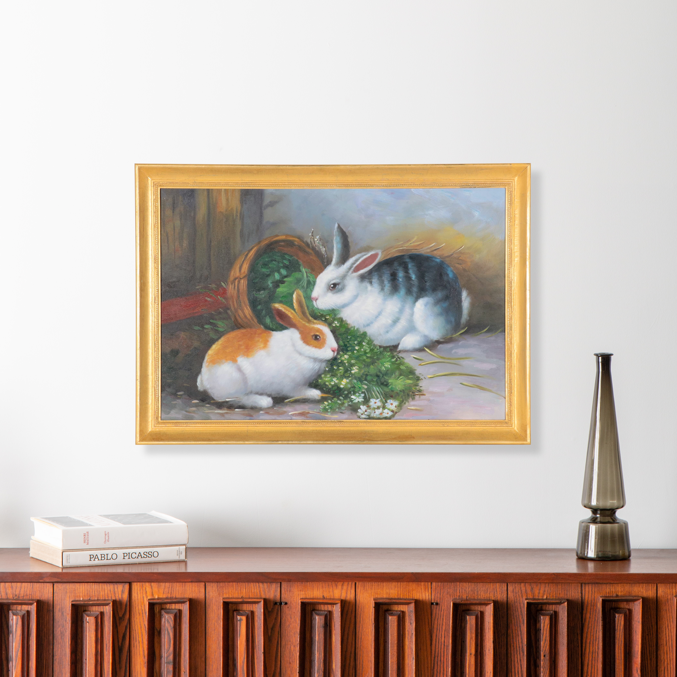 Oil Painting of Rabbits, Late 20th Century