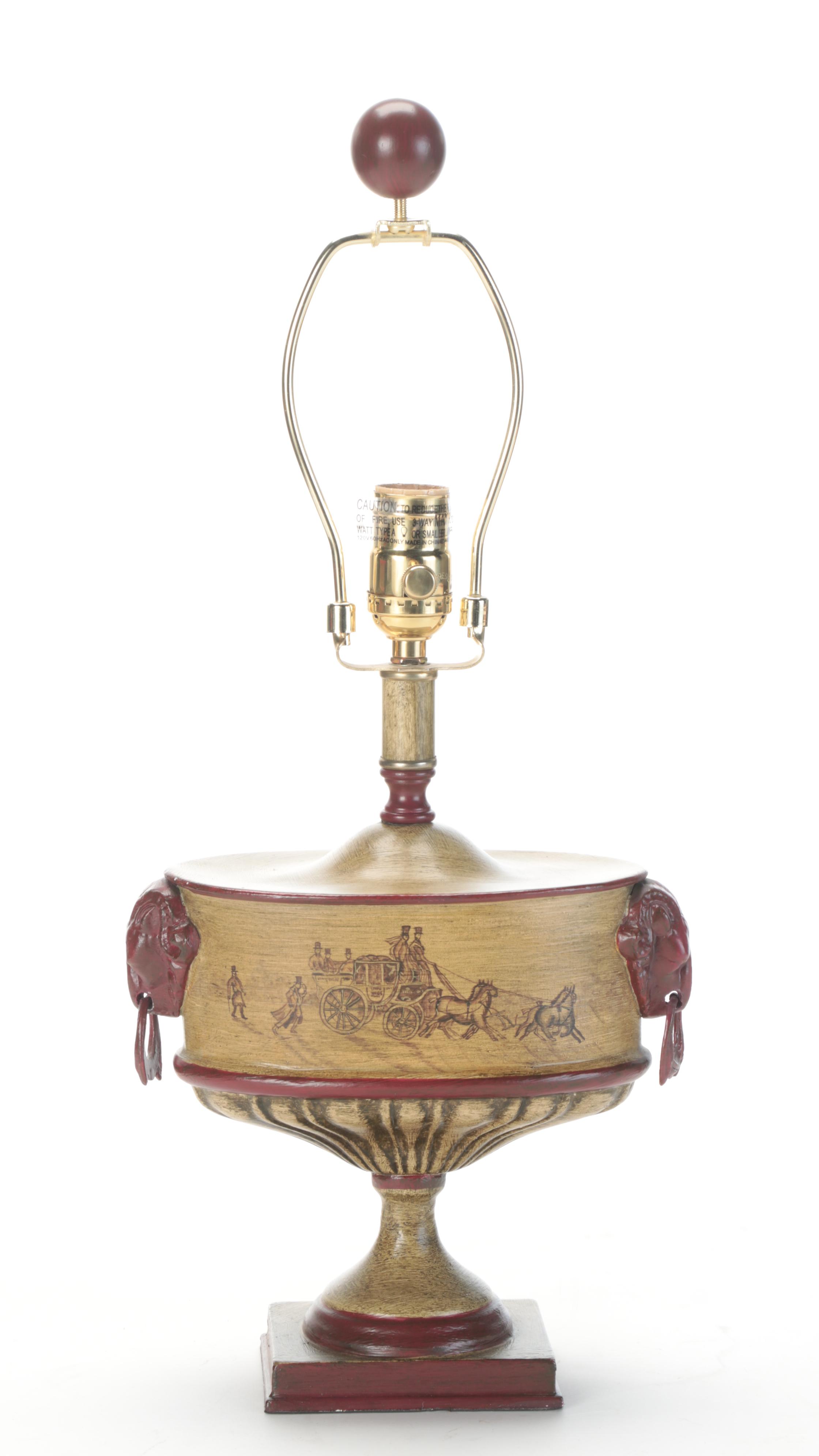 Jeanne Reed's Ltd. Patinated Metal Ram Head Handled Urn Table Lamp