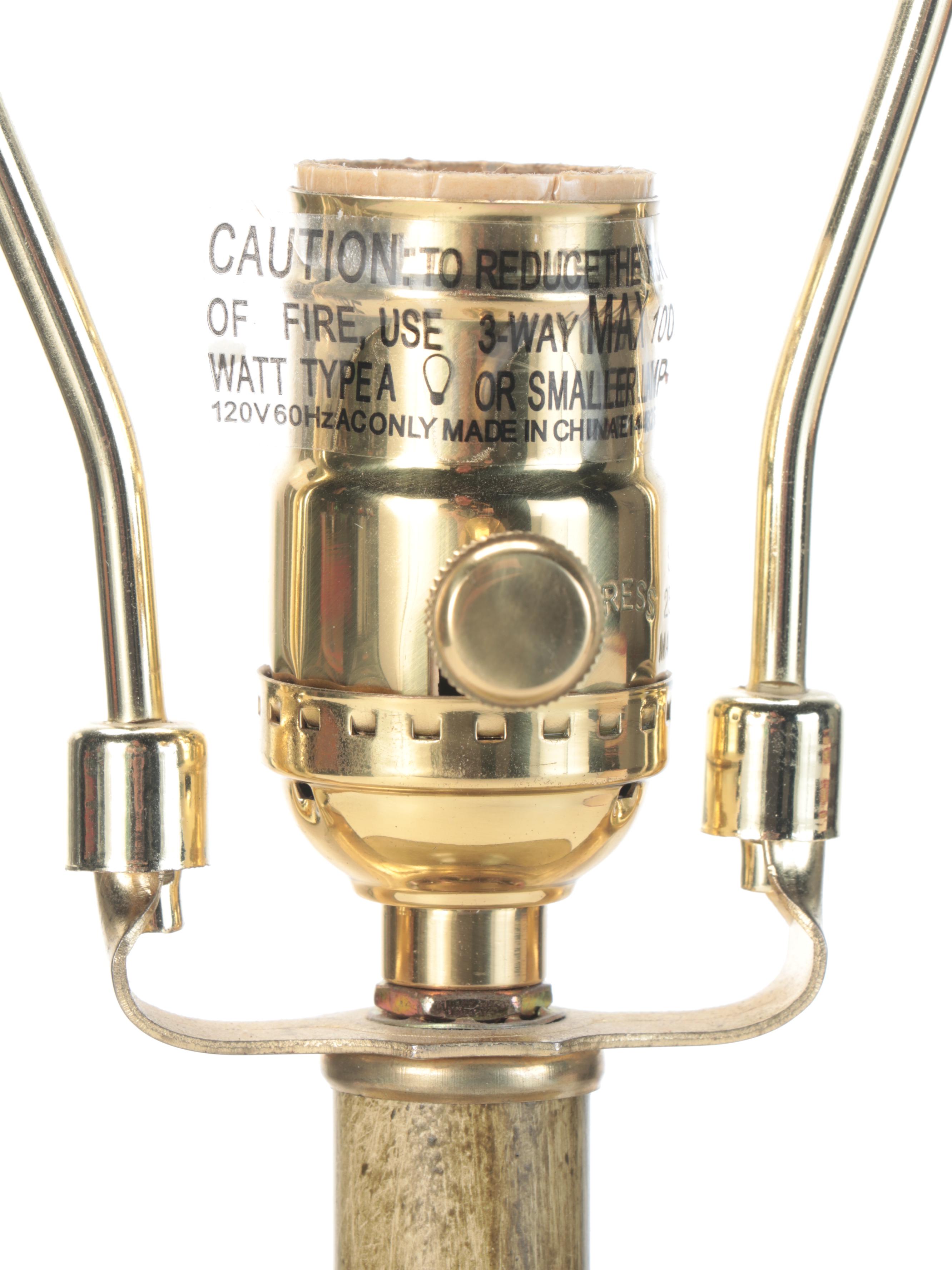 Jeanne Reed's Ltd. Patinated Metal Ram Head Handled Urn Table Lamp