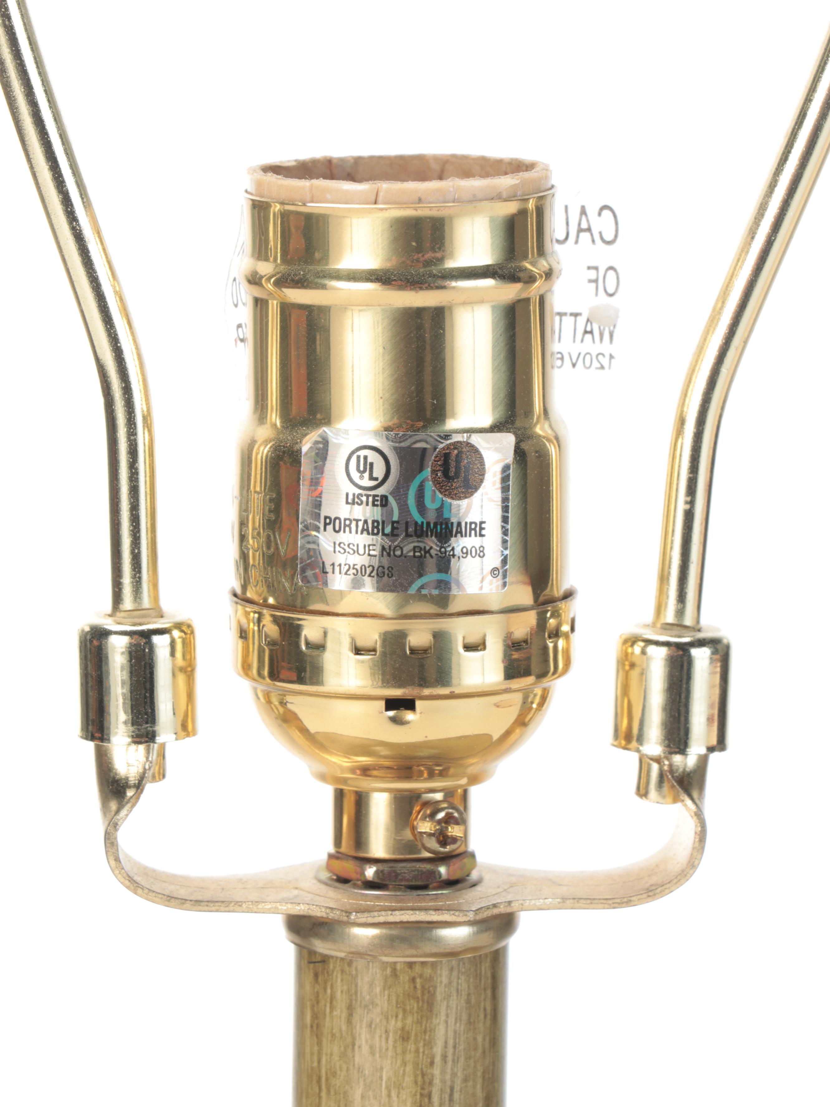 Jeanne Reed's Ltd. Patinated Metal Ram Head Handled Urn Table Lamp